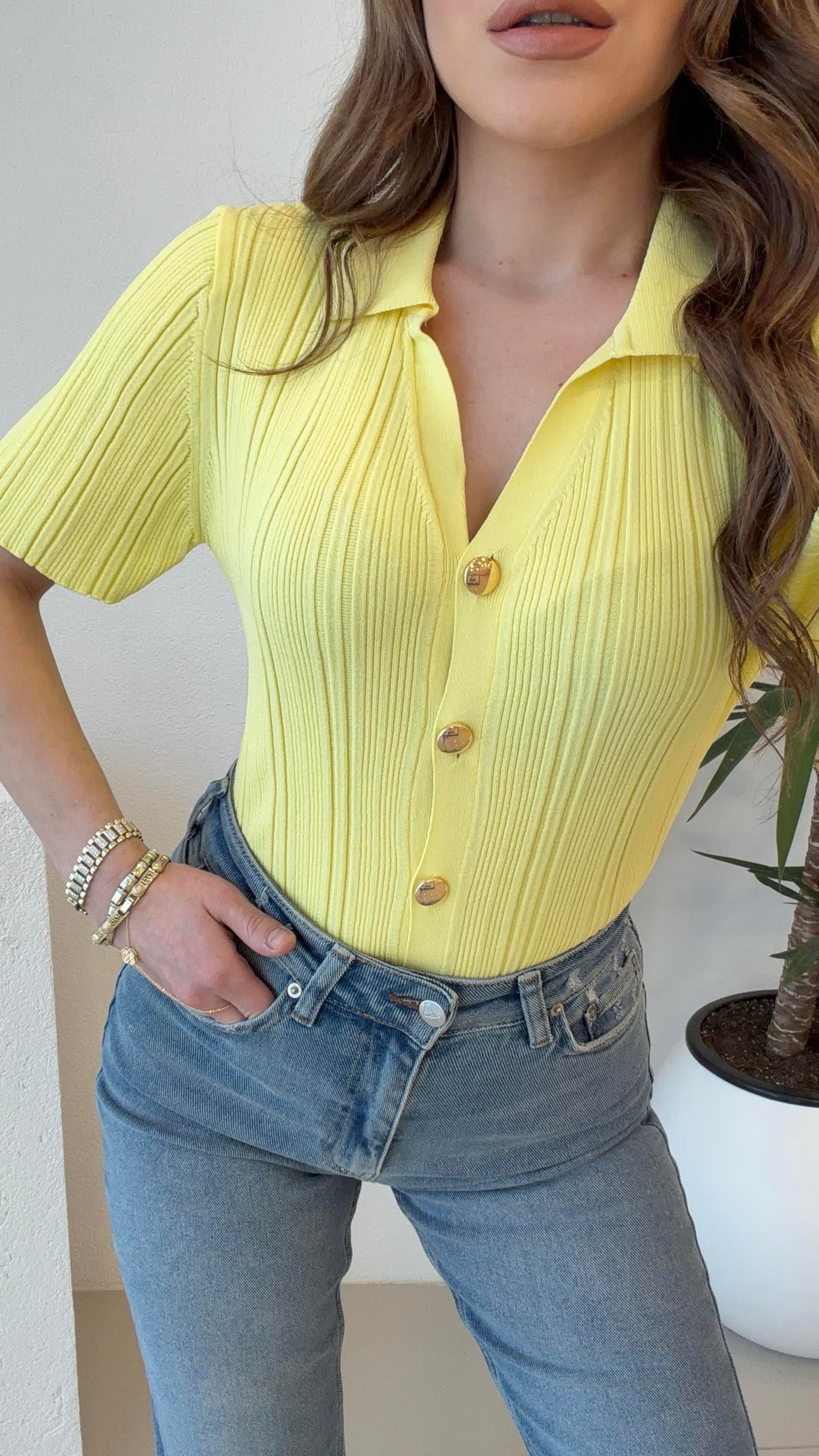 GOLD DÜĞMELİ BLUZ SARI