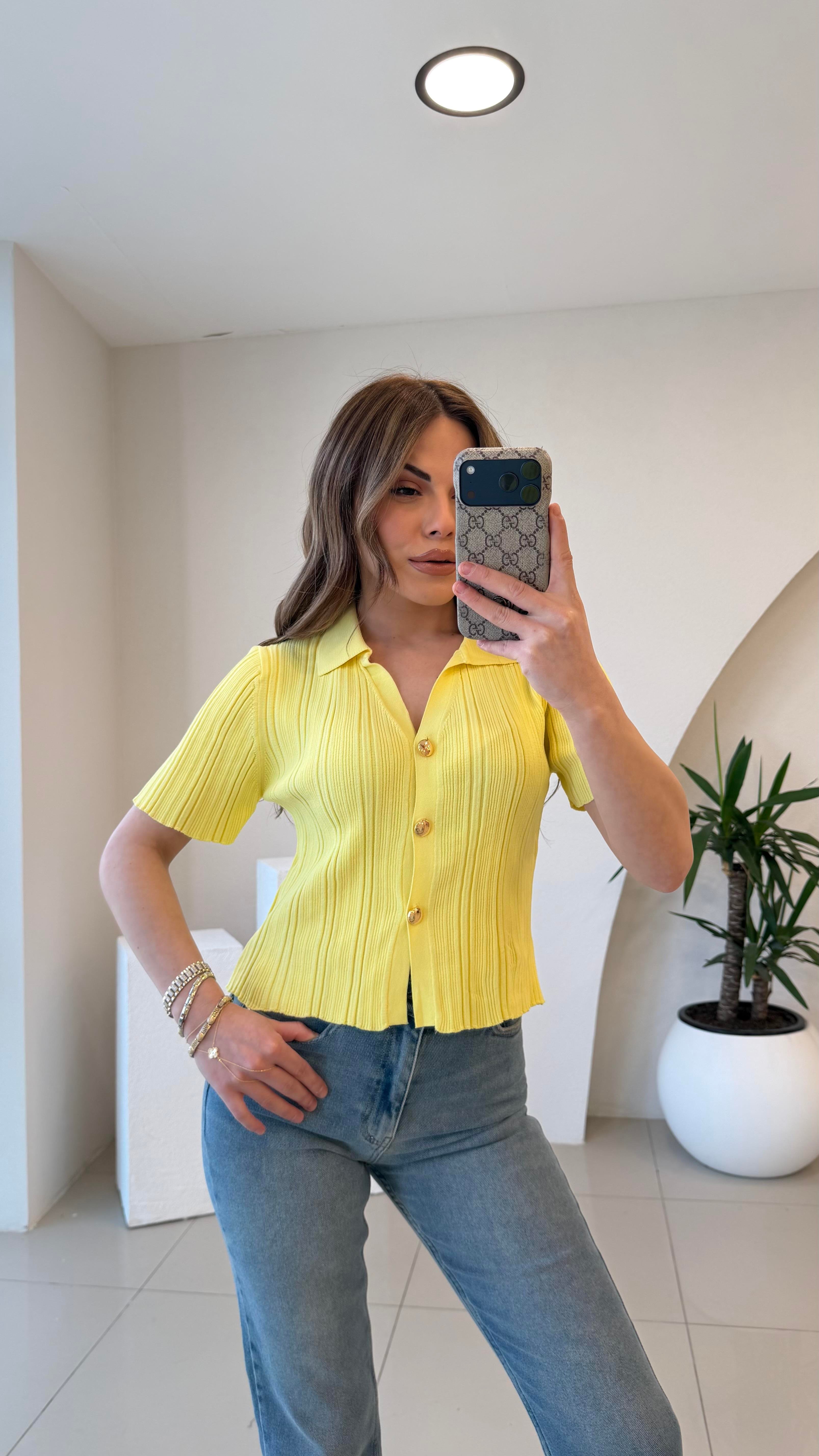 GOLD DÜĞMELİ BLUZ SARI