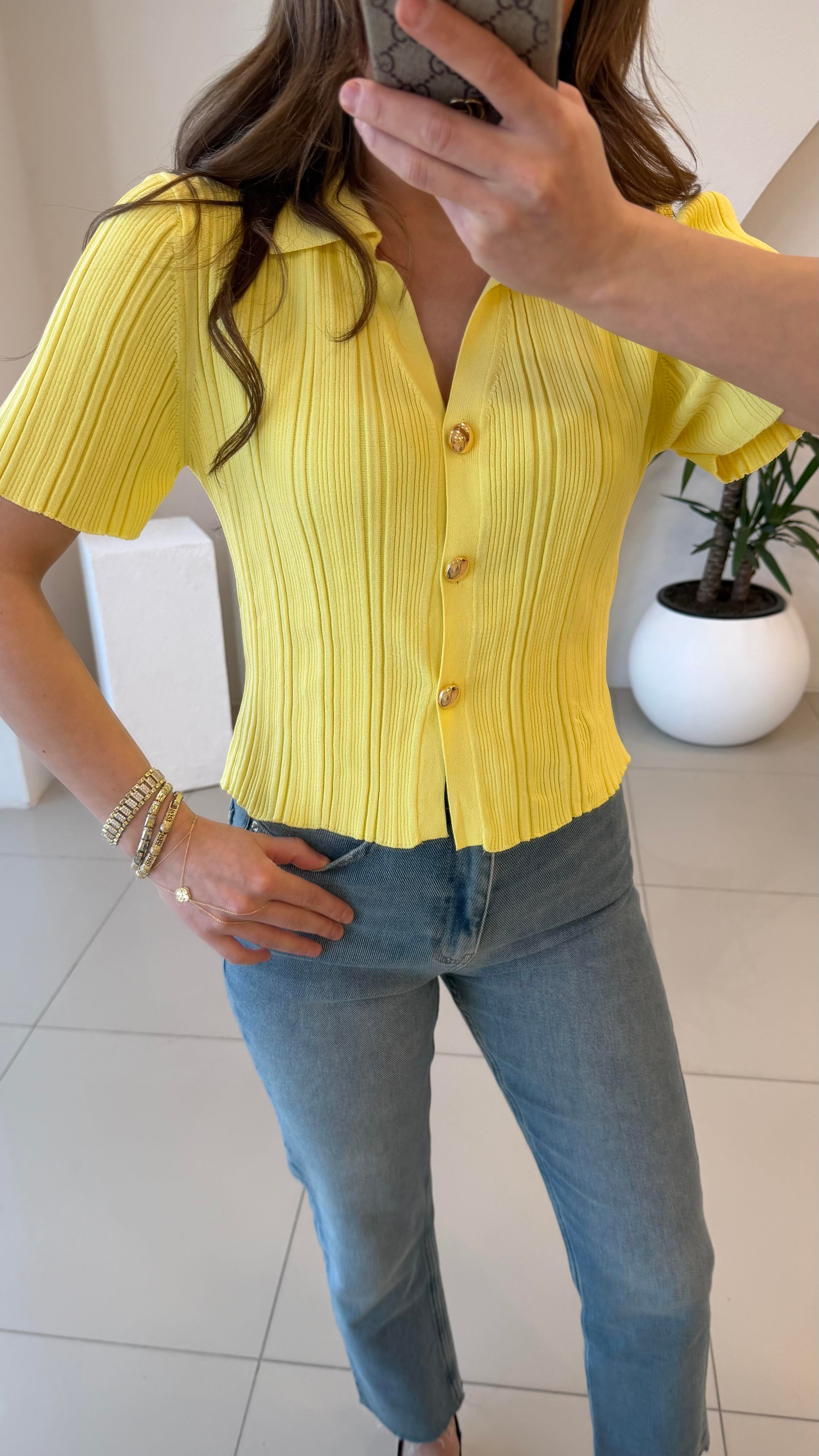 GOLD DÜĞMELİ BLUZ SARI