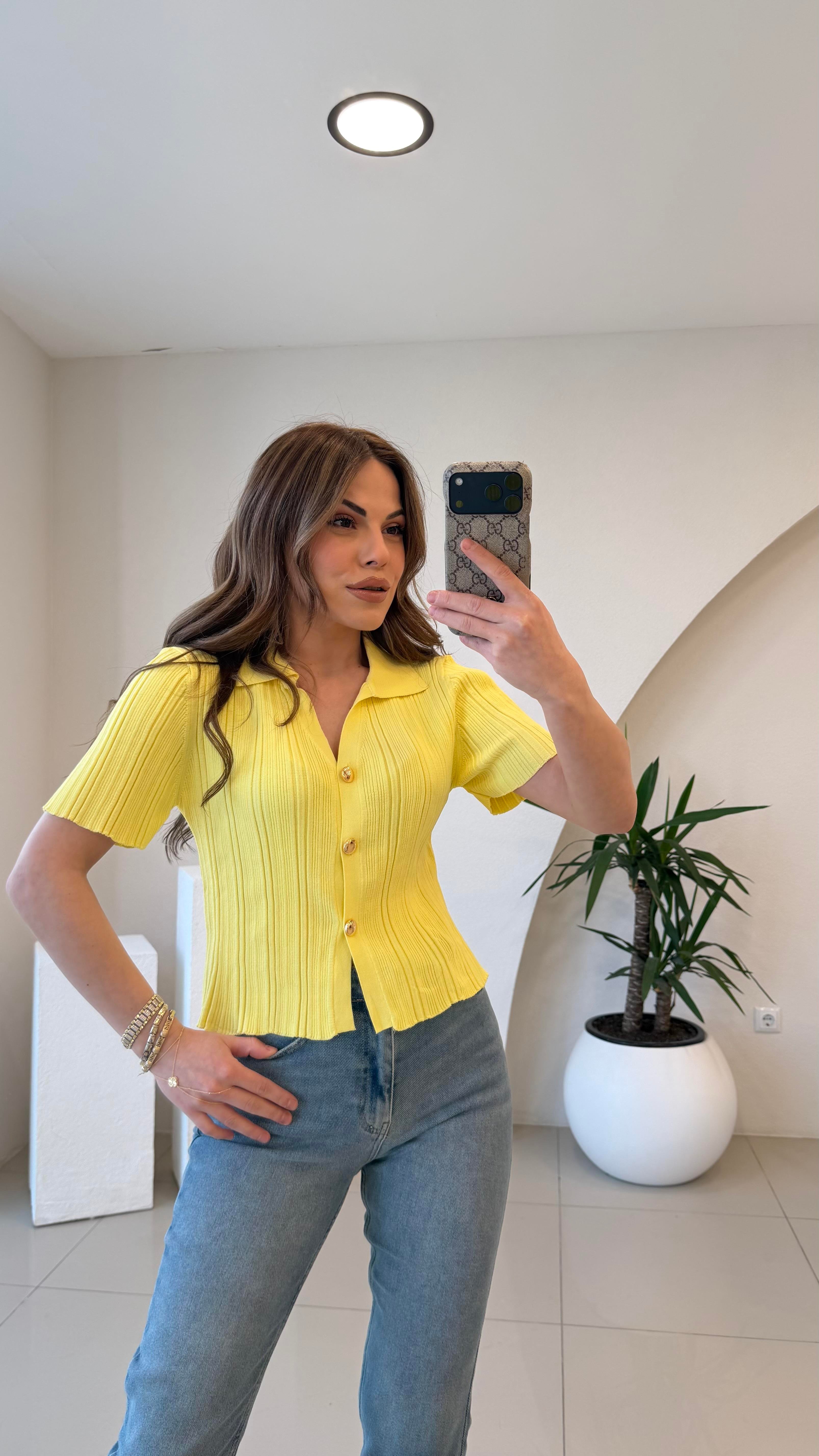 GOLD DÜĞMELİ BLUZ SARI