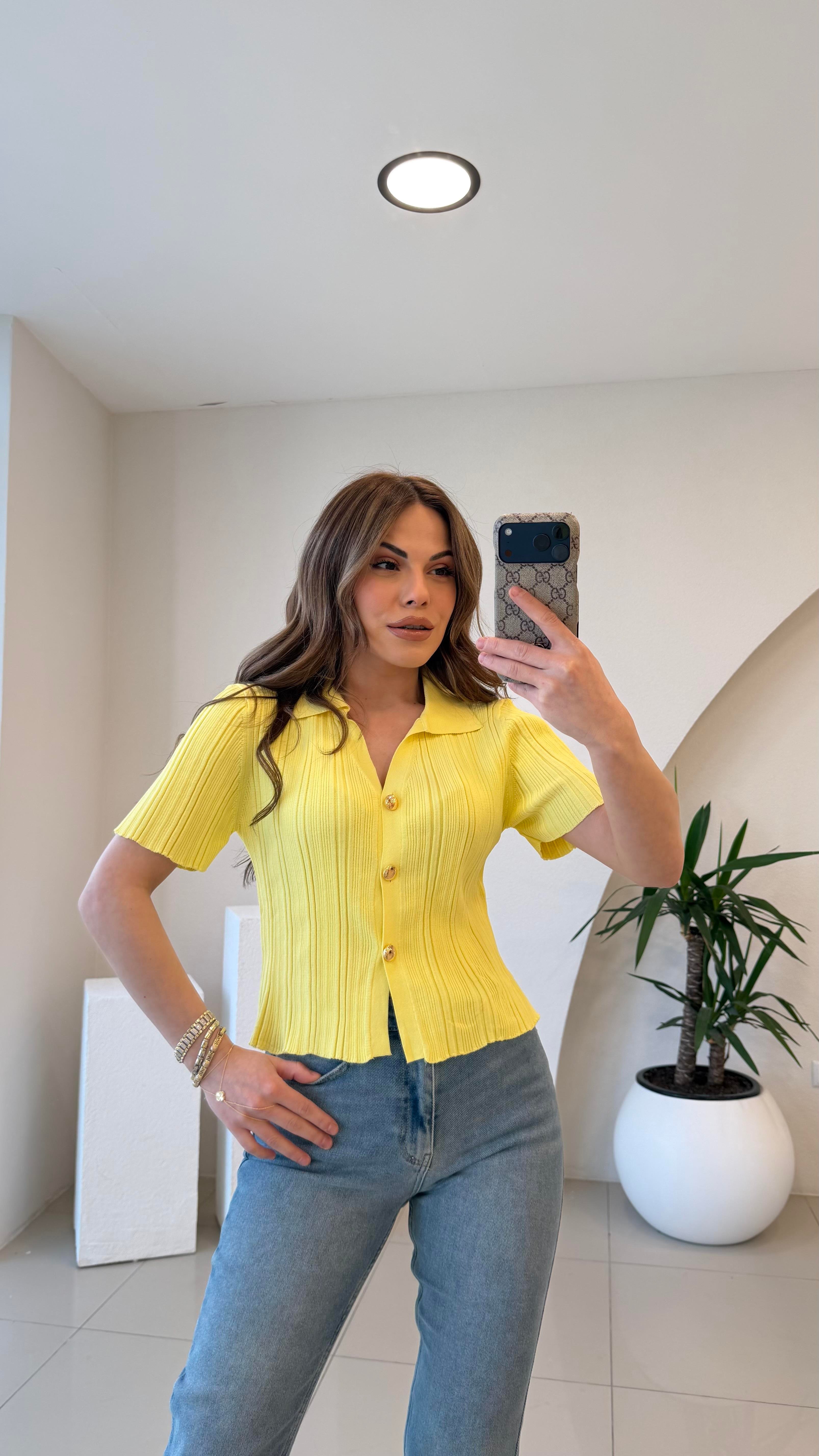 GOLD DÜĞMELİ BLUZ SARI