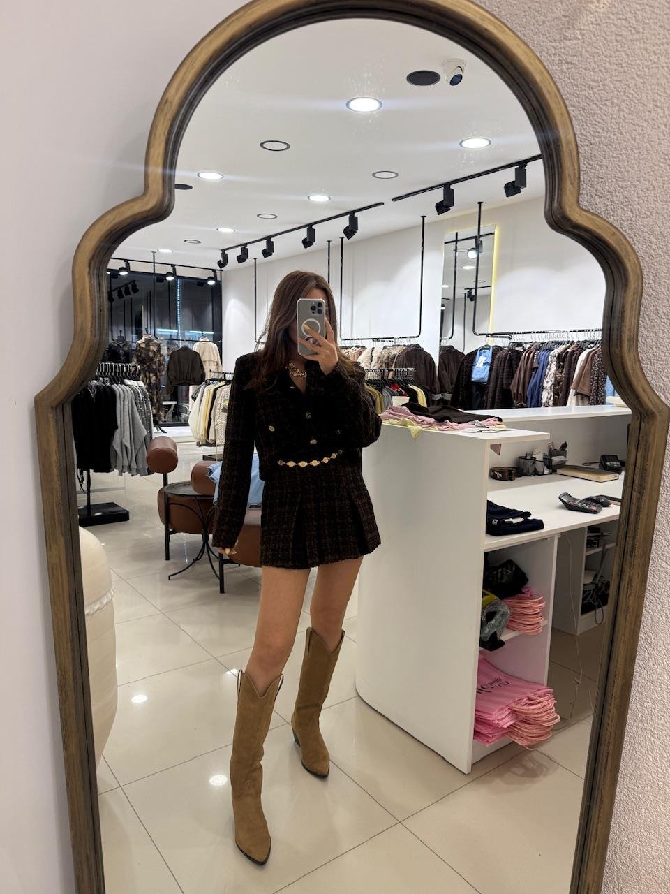 GOLD DÜĞMELİ EKOSE ETEK CEKET TAKIM