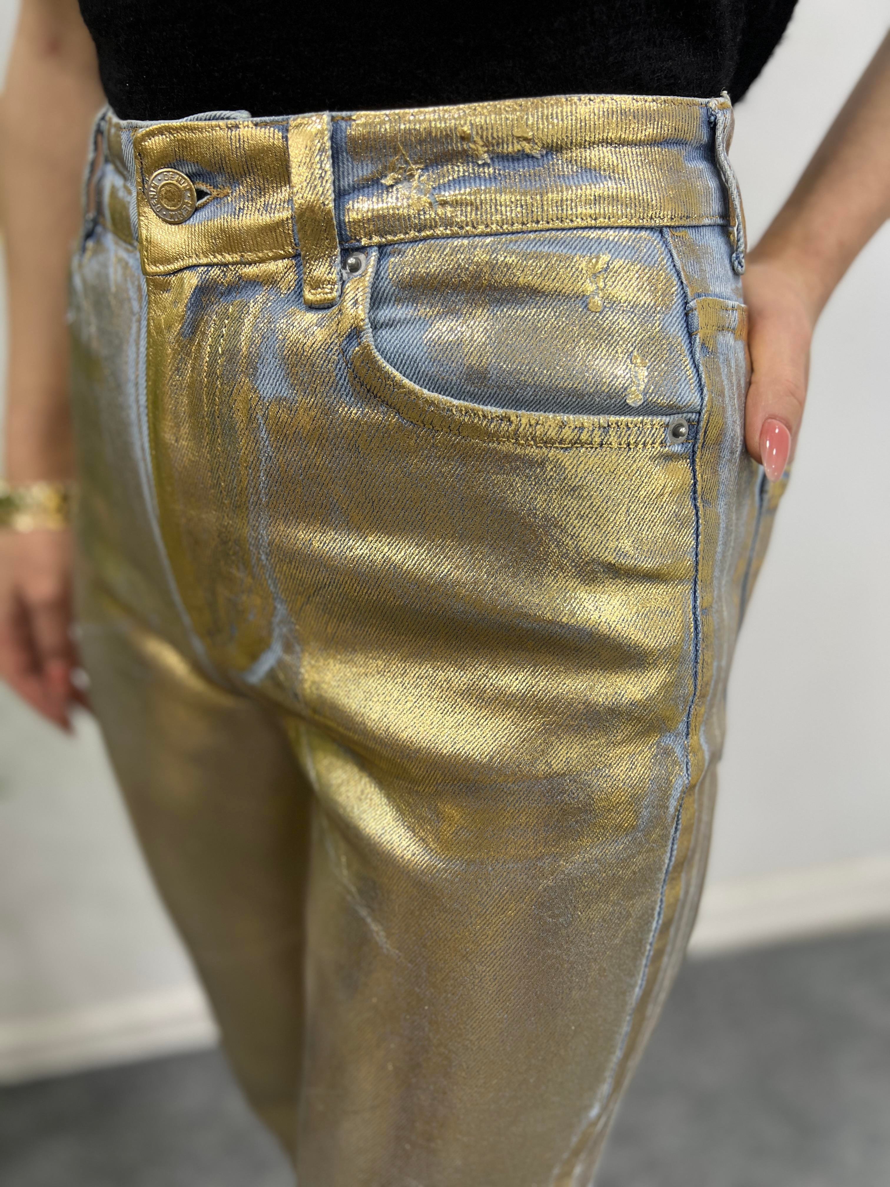 GOLD RENK LİKRALI VARAKLI PARLAK JEAN