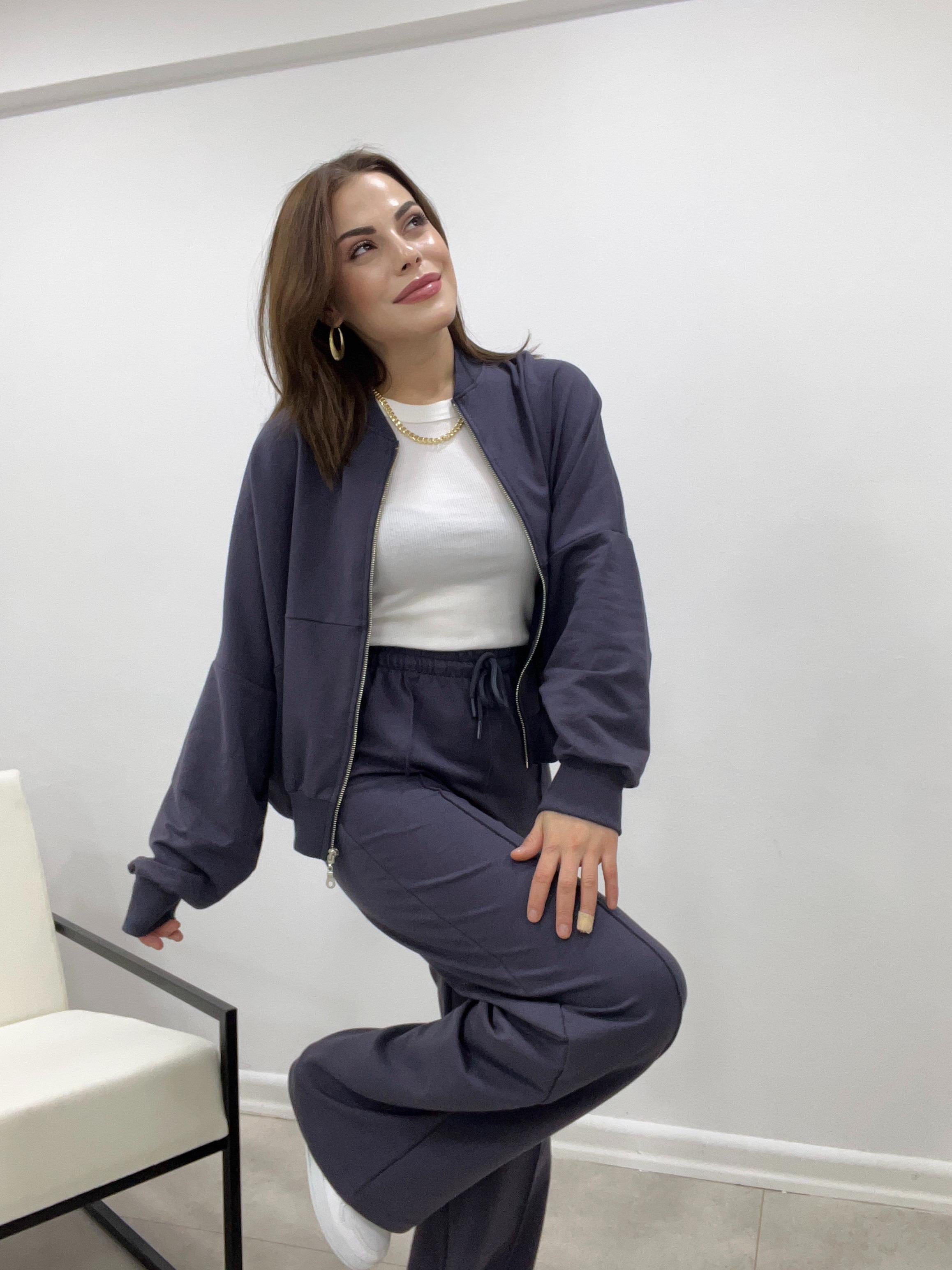 GRİ  FAYE FERMUARLI SWEATSHİRT EŞOFMAN TAKIMI