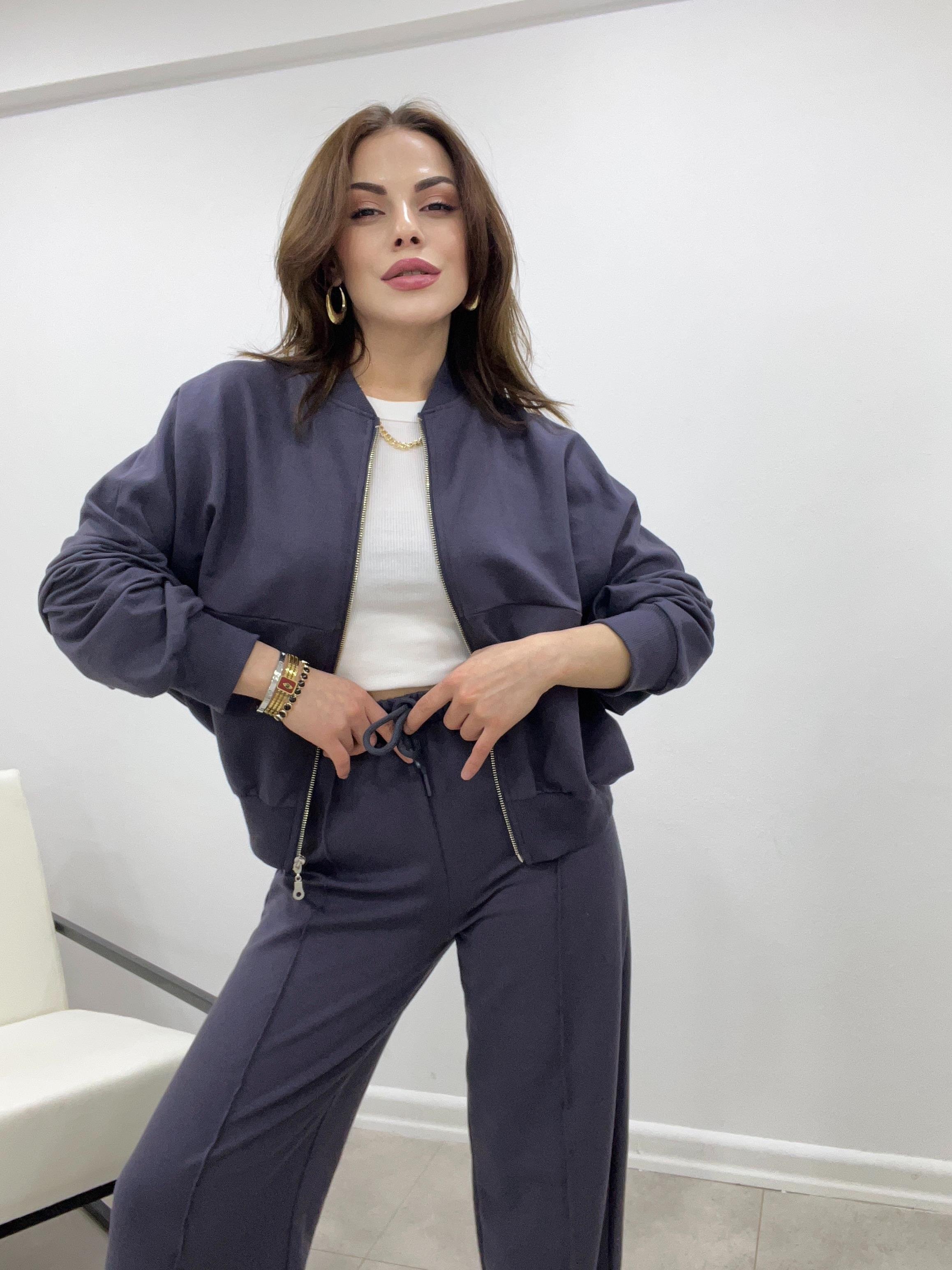GRİ  FAYE FERMUARLI SWEATSHİRT EŞOFMAN TAKIMI