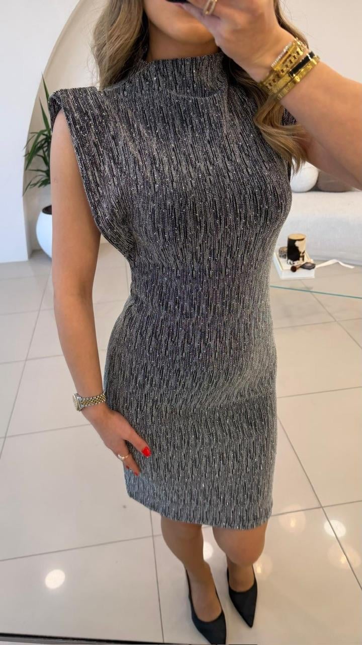 GRİ  FULL TAŞLI KOLSUZ MİNİ ELBİSE