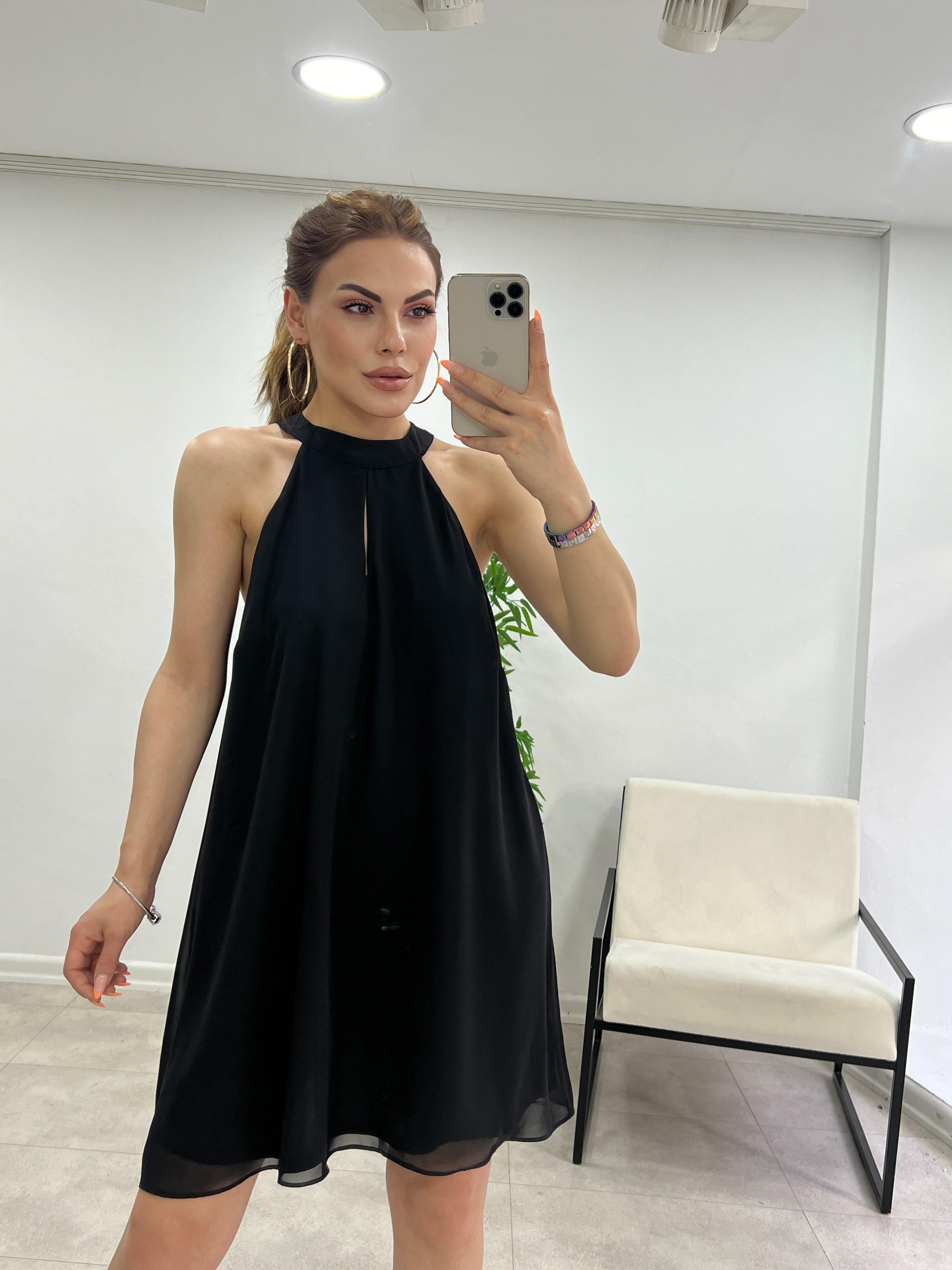 HALTER YAKA ŞİFON ELBİSE