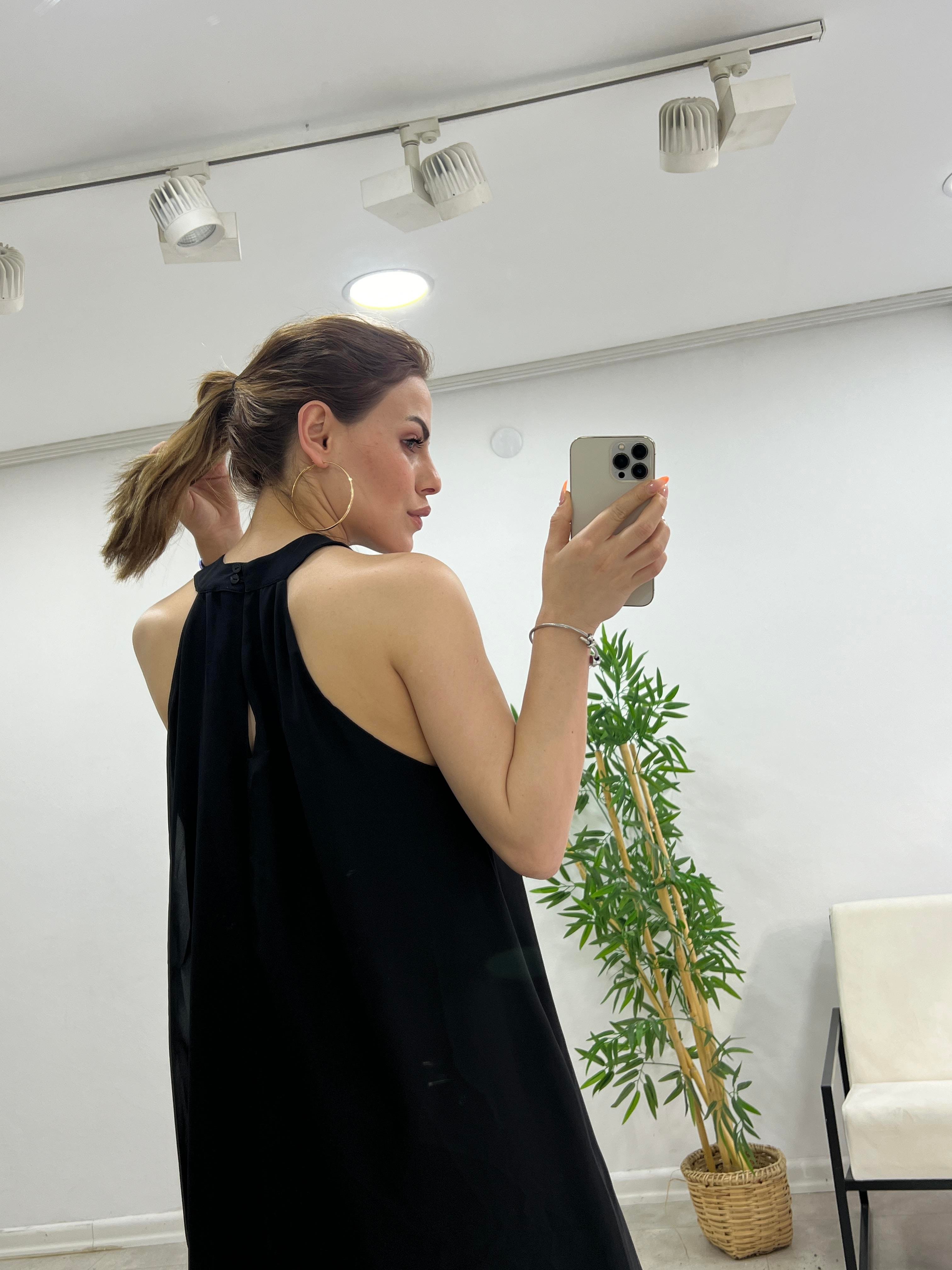 HALTER YAKA ŞİFON ELBİSE