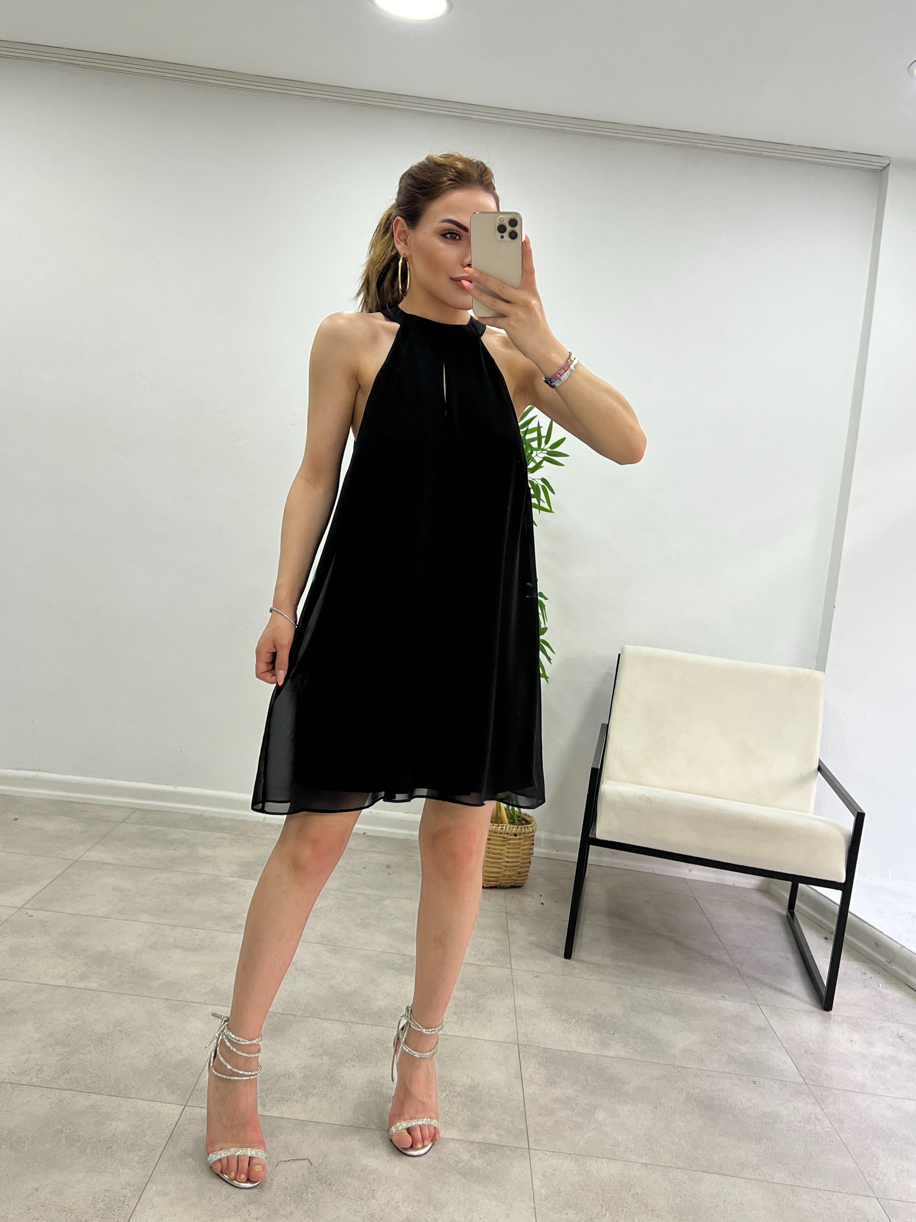 HALTER YAKA ŞİFON ELBİSE