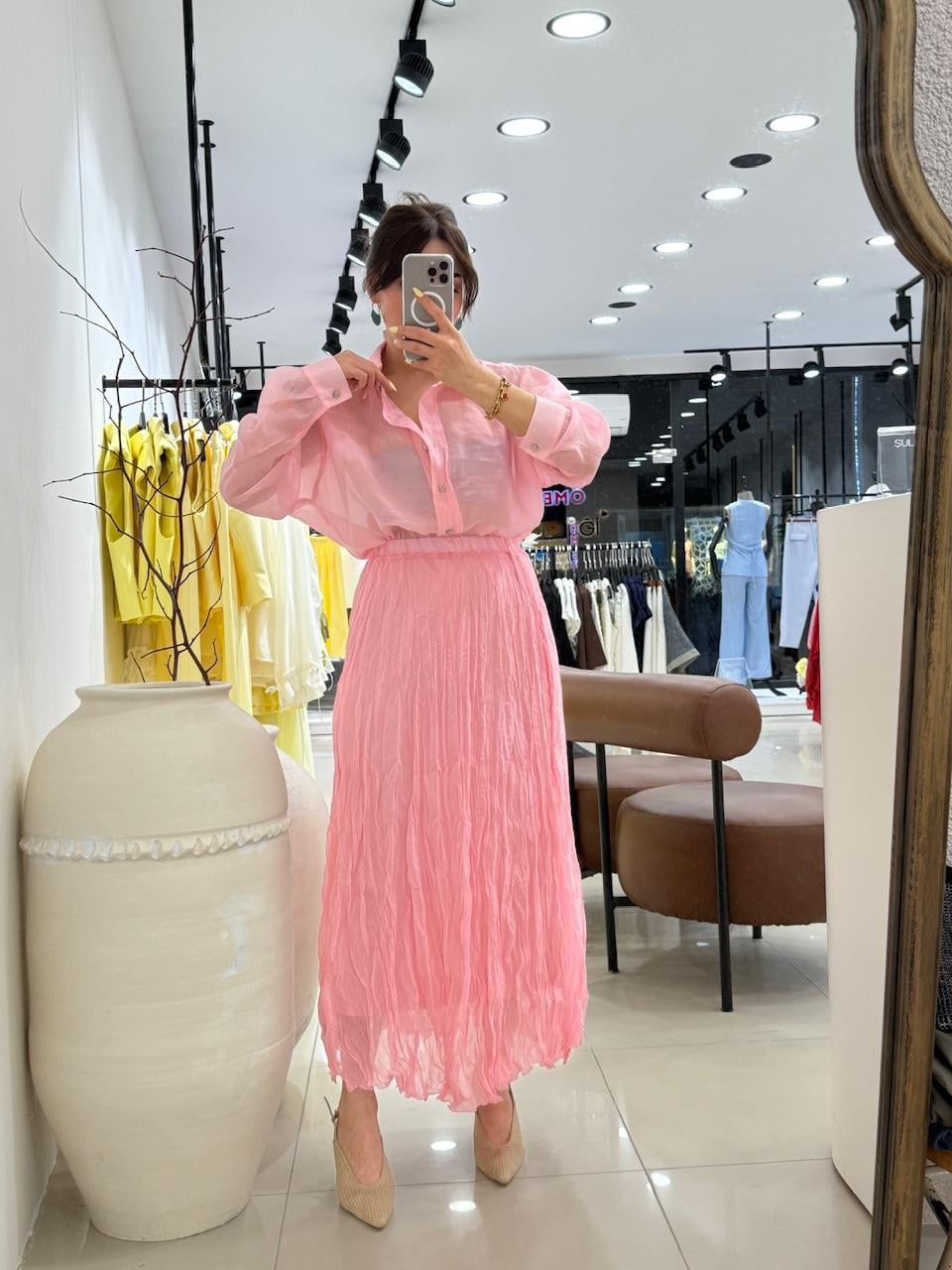 İÇİ ASTARLI TÜL ETEK PEMBE