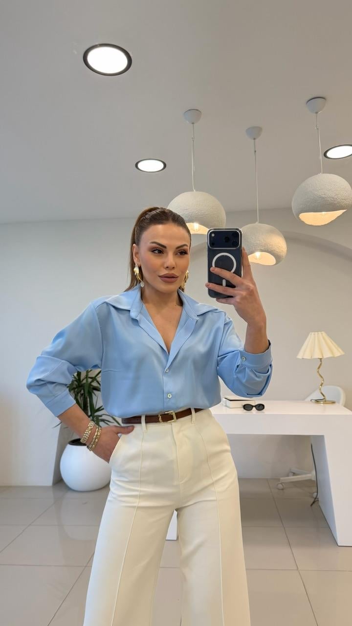 İİNCE MANŞET TEK DÜĞME SATEN GÖMLEK BEBE MAVİ