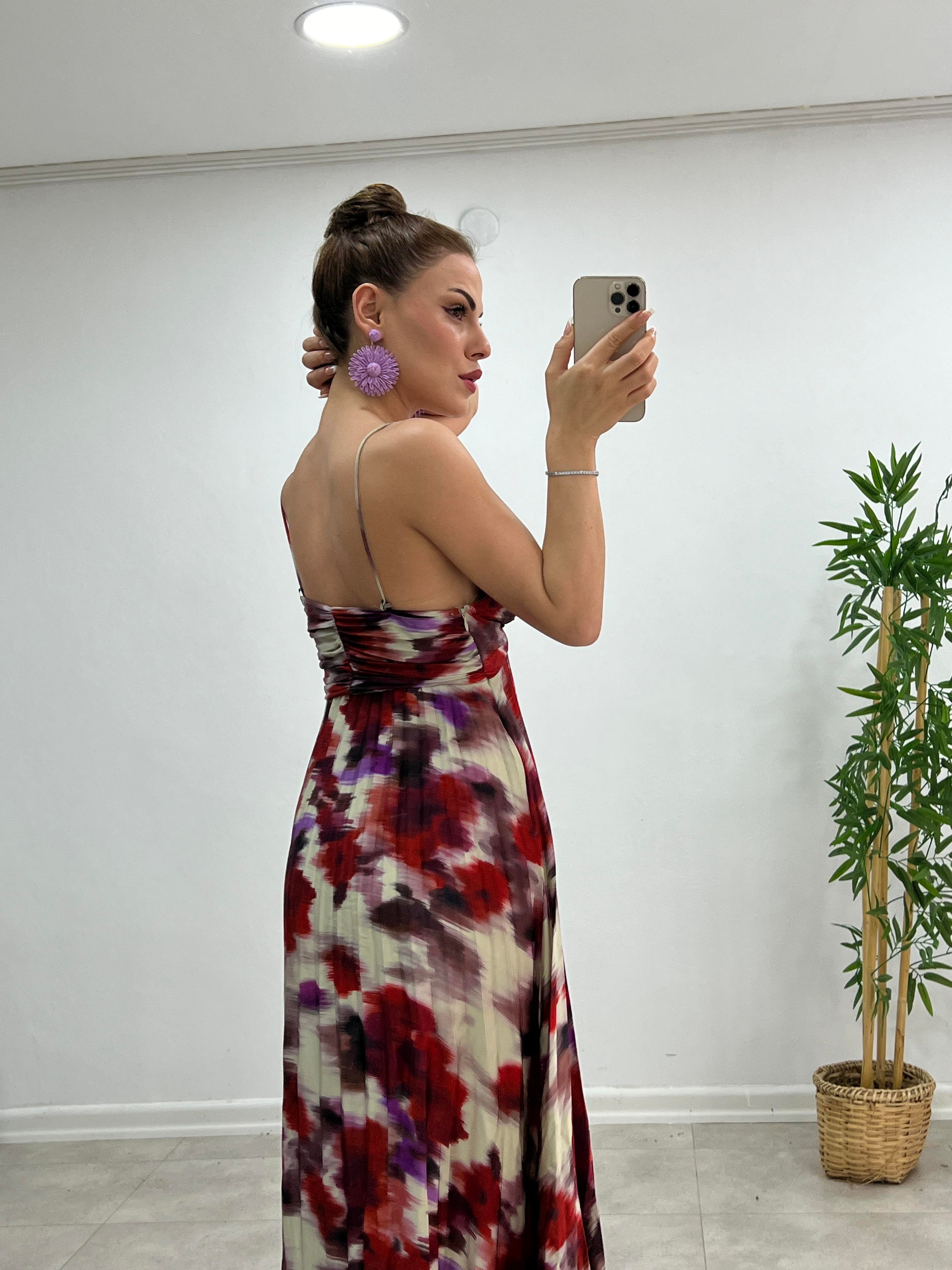 İNCE ASKILI ORJİNAL M. RENKLİ SATEN ELBİSE,