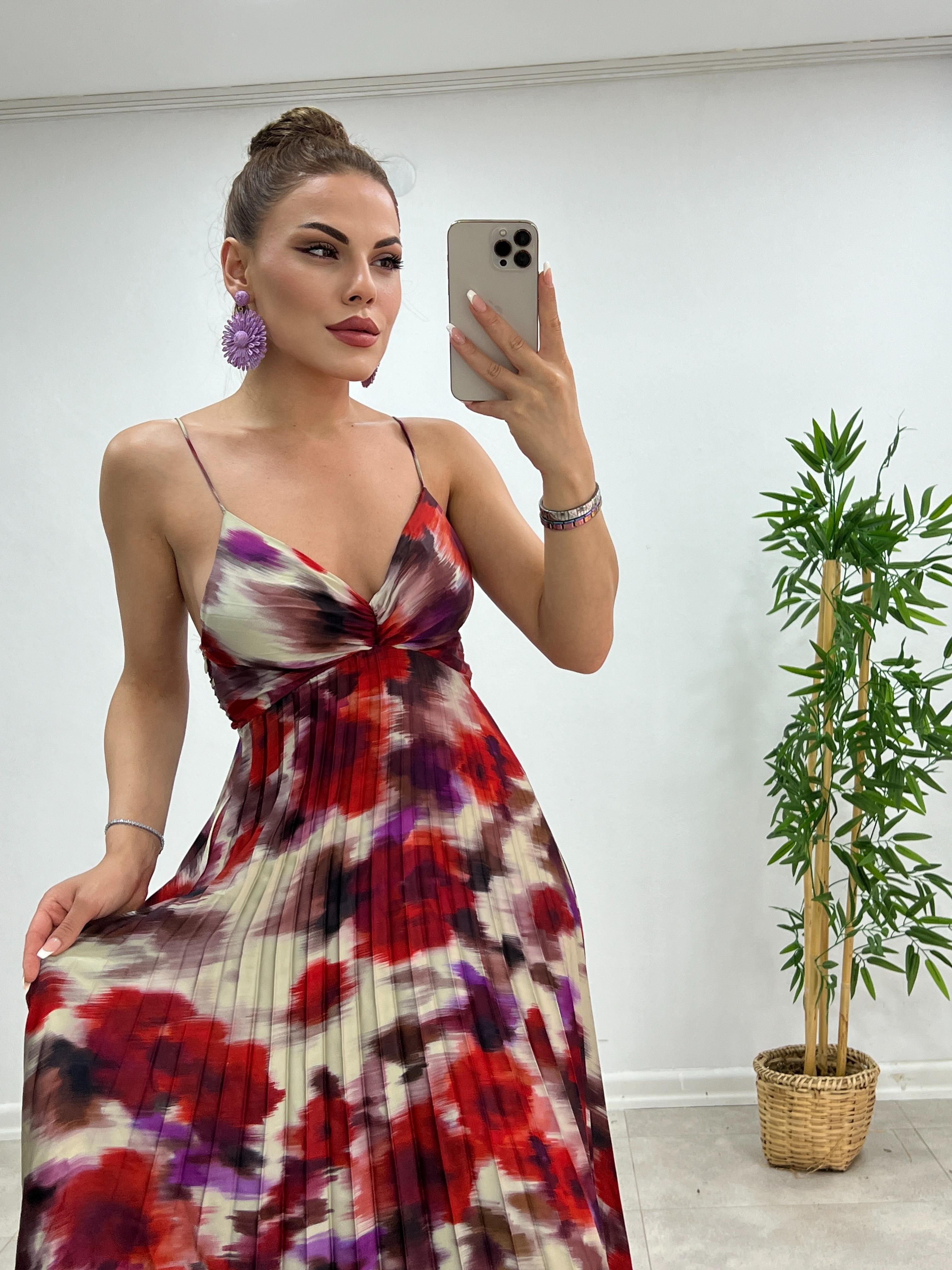 İNCE ASKILI ORJİNAL M. RENKLİ SATEN ELBİSE,