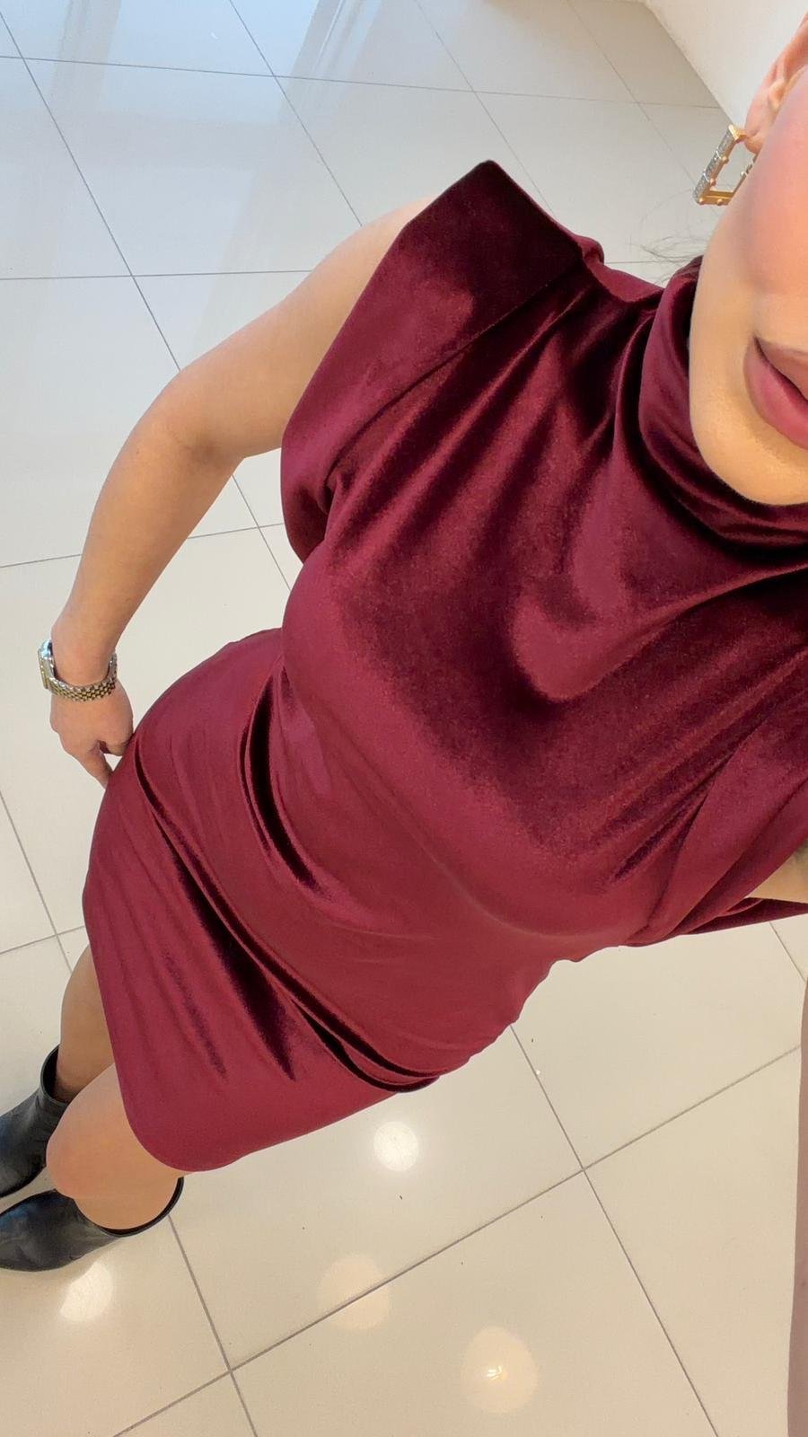 KADİFE MİNİ ELBİSE BORDO