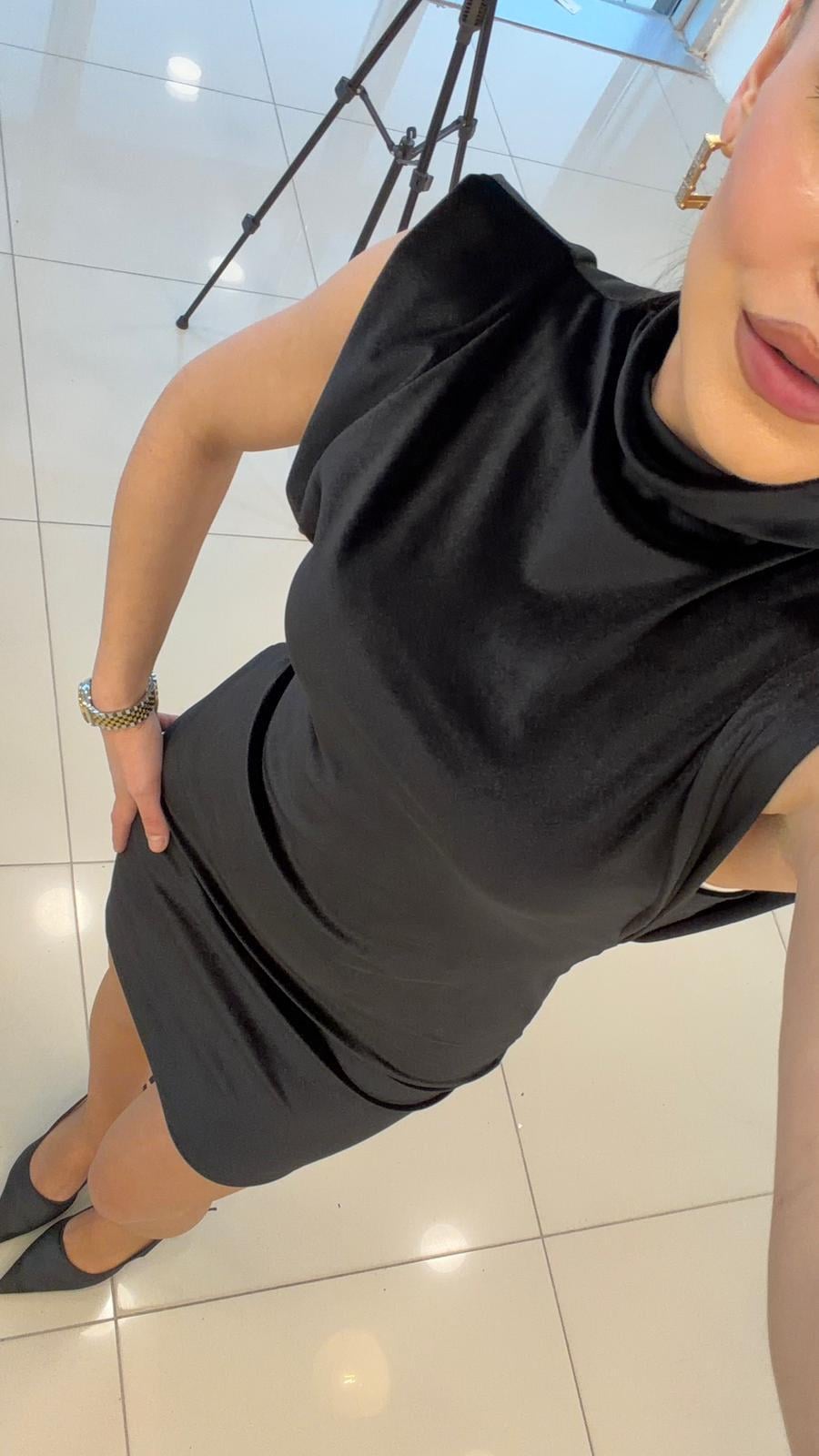 KADİFE MİNİ ELBİSE SİYAH