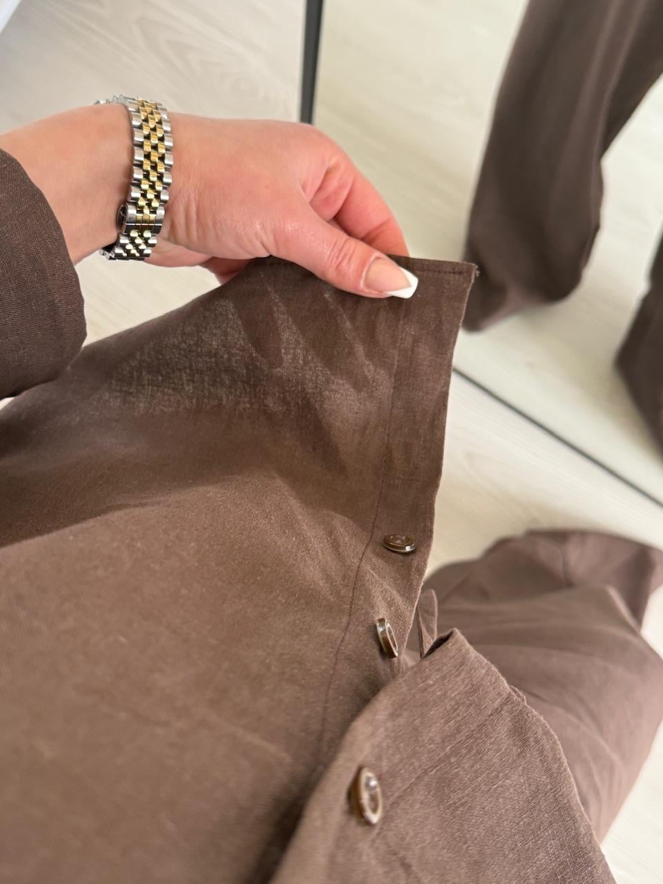 KAHVE KETEN GÖMLEK PANTOLON TAKIM