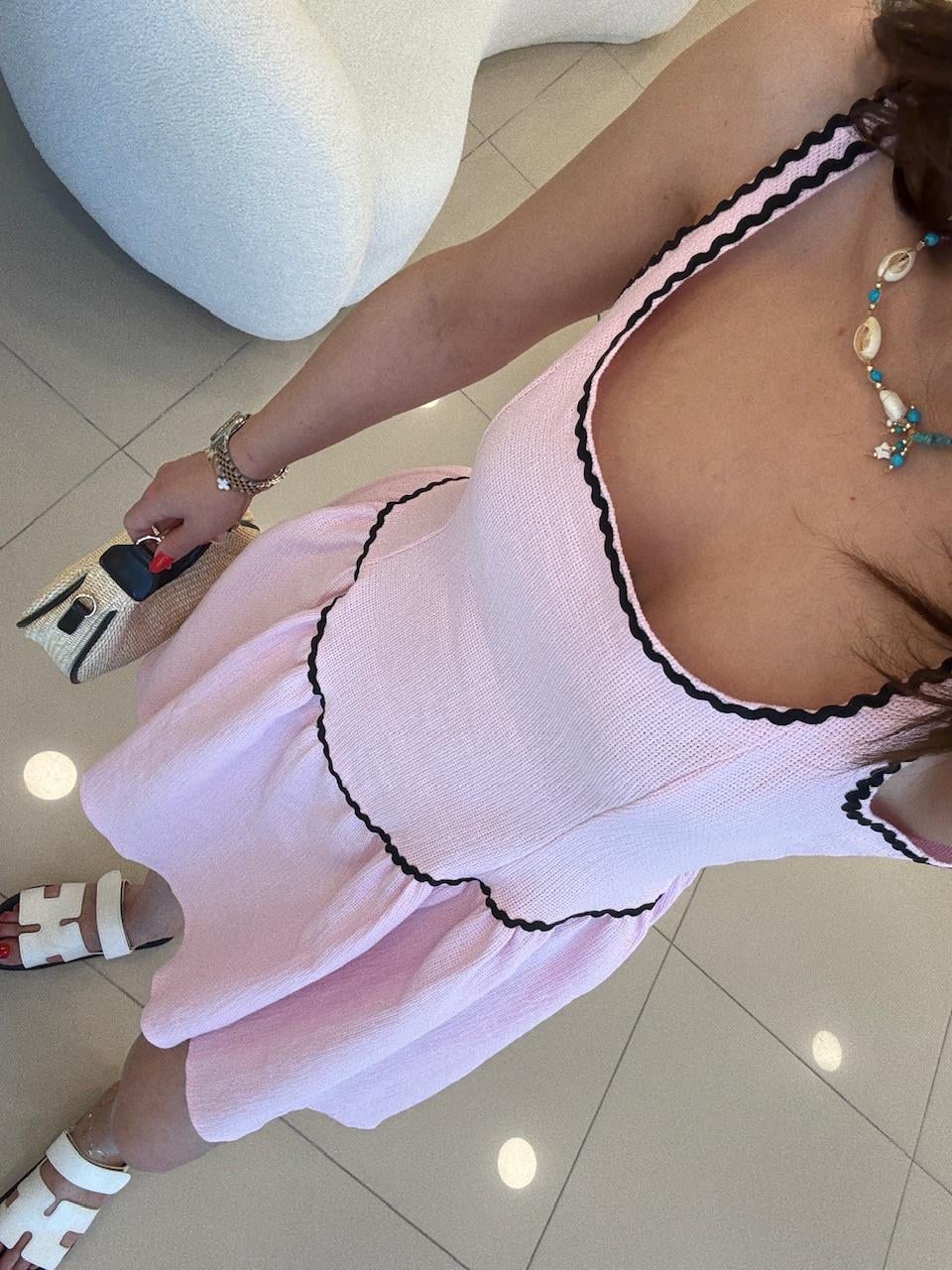 KALIN ASKILI BİYELİ ELBİSE PEMBE