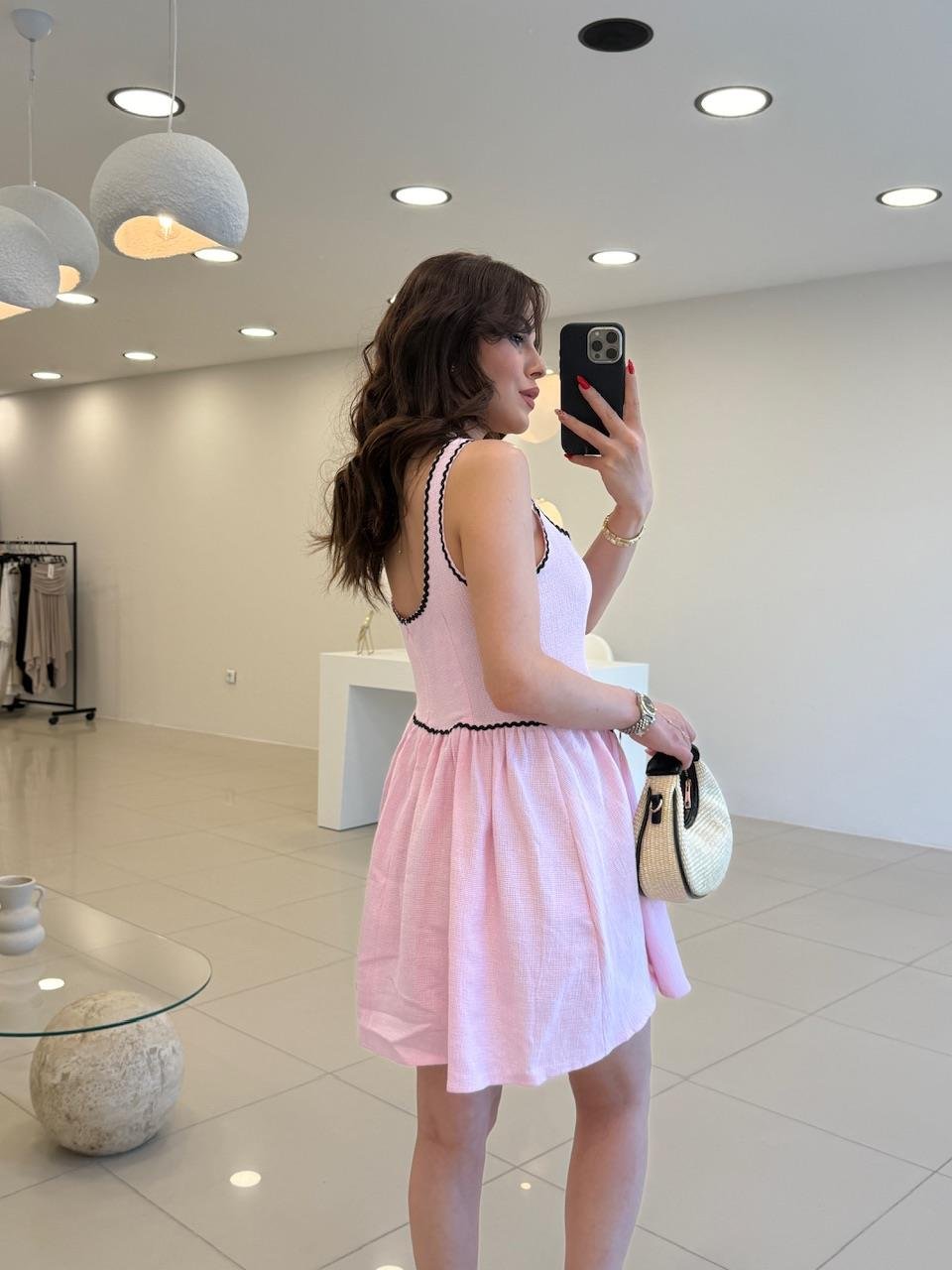 KALIN ASKILI BİYELİ ELBİSE PEMBE