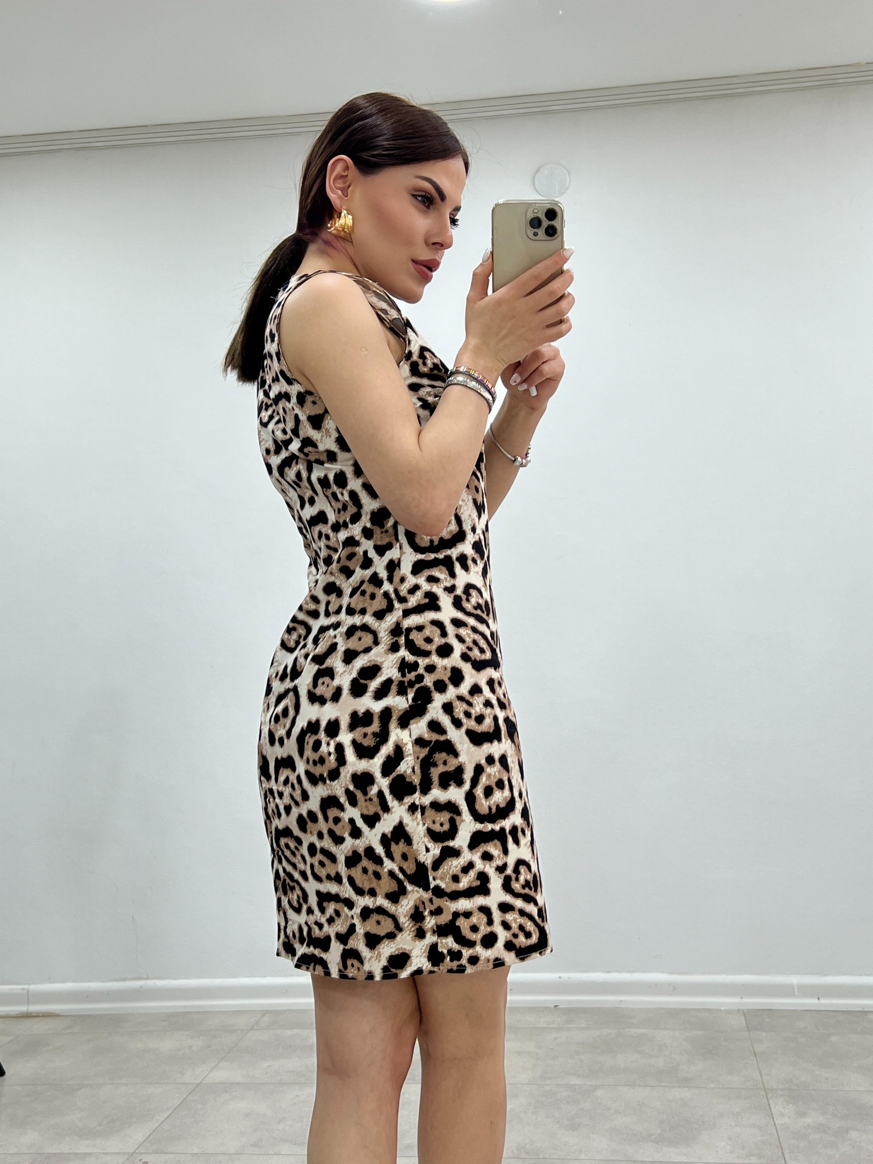 KALIN ASKILI  LEOPAR POPLİN  ELBİSE