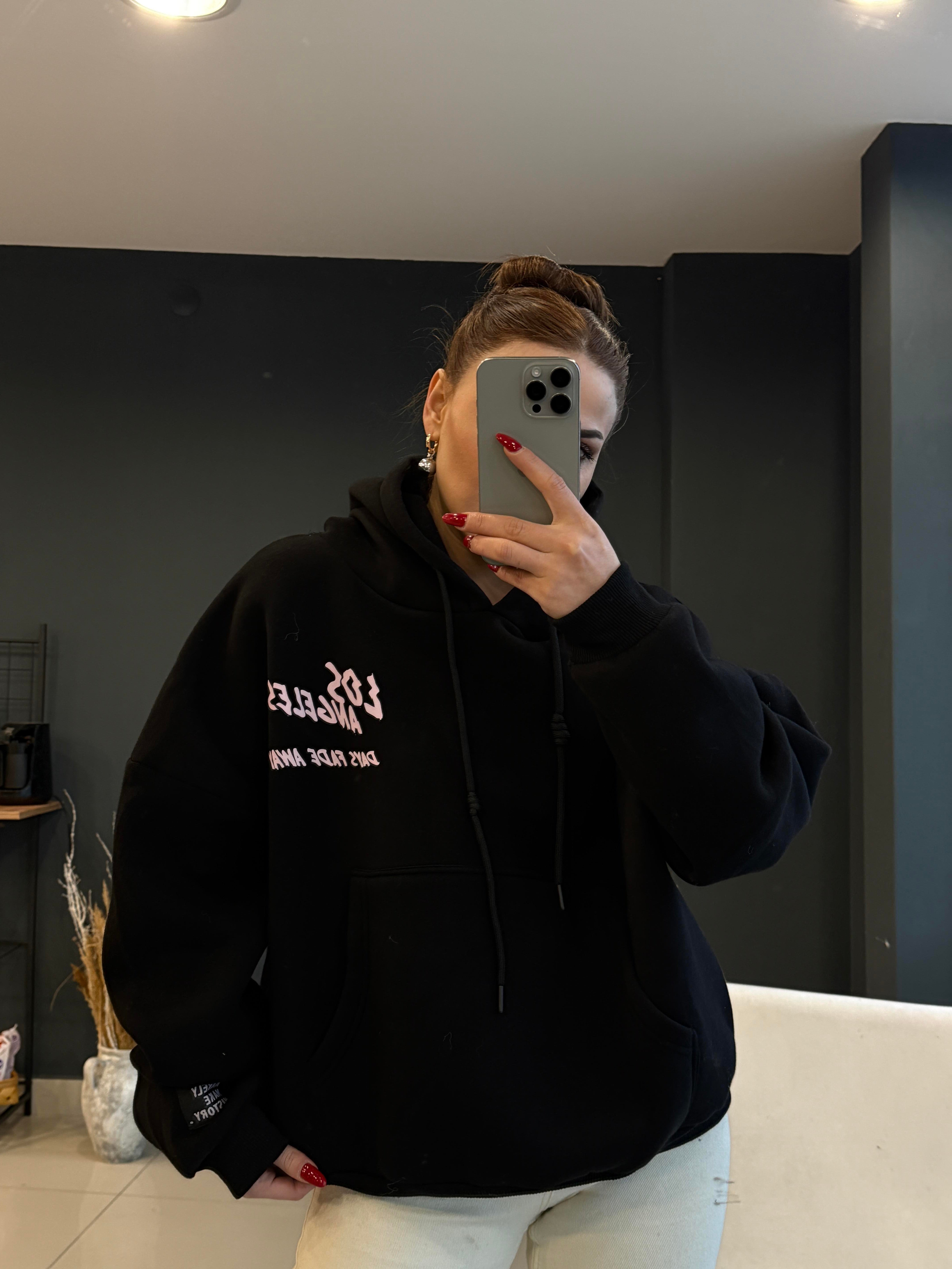 KAPŞONLU ARKASI DESENLİ SWEATSHIRT