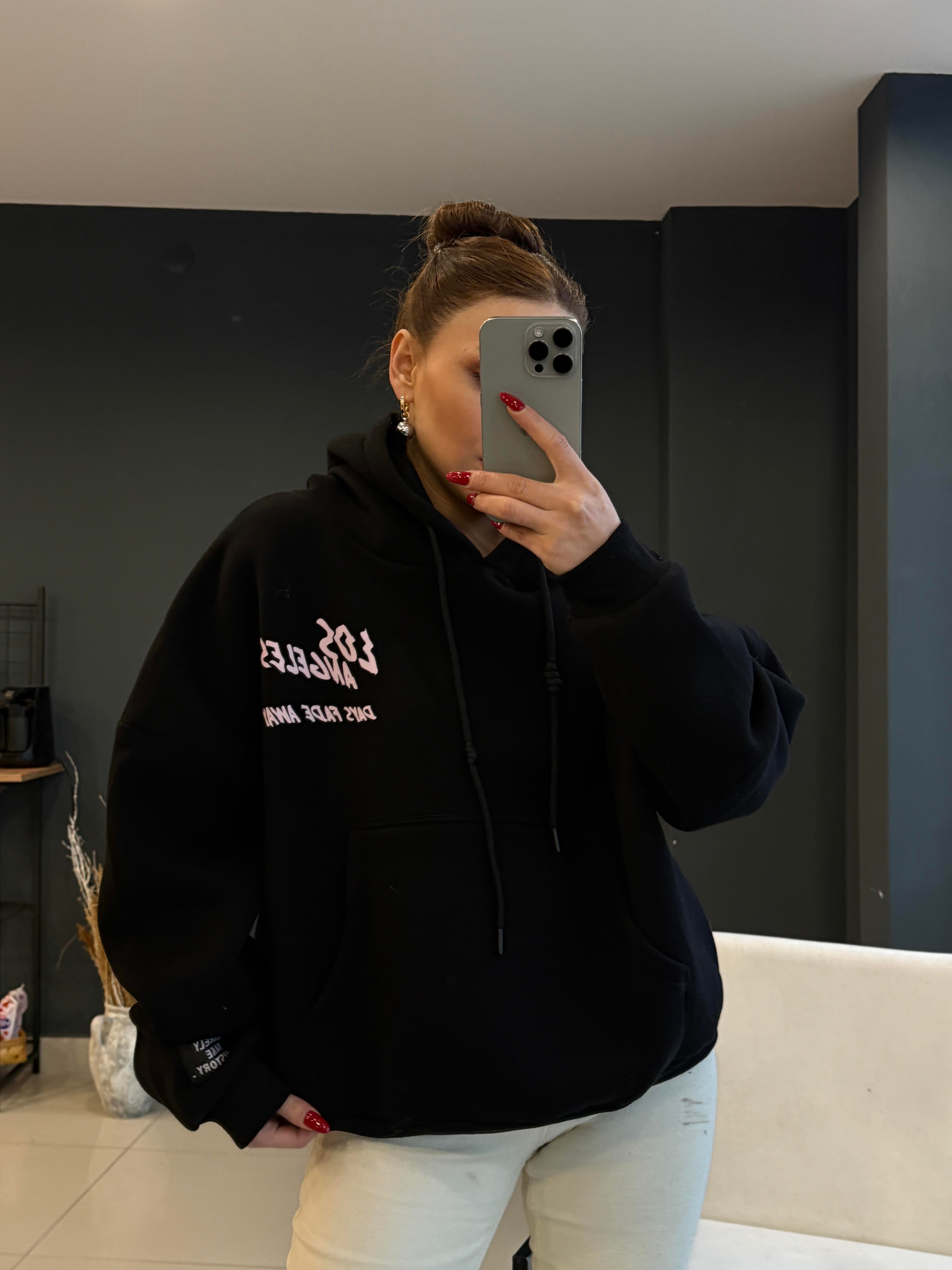 KAPŞONLU ARKASI DESENLİ SWEATSHIRT