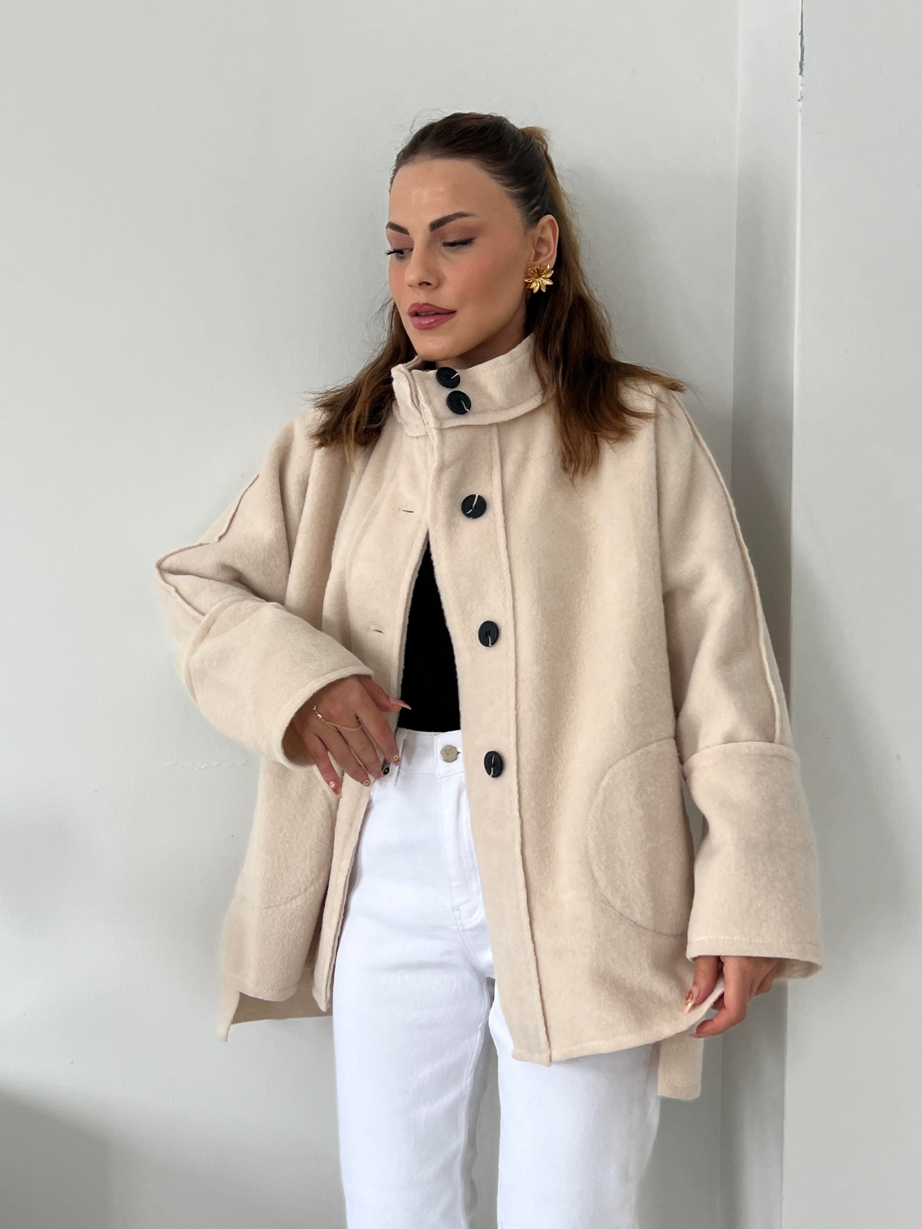 KAŞE PREMİUM SERİ MEVSİMLİK KABAN EKRU