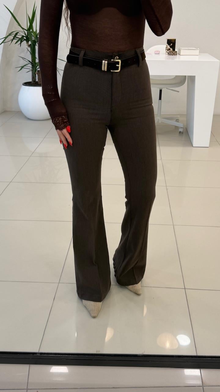 KEMERLİ İSPANYOL PAÇA PANTOLON KAHVE