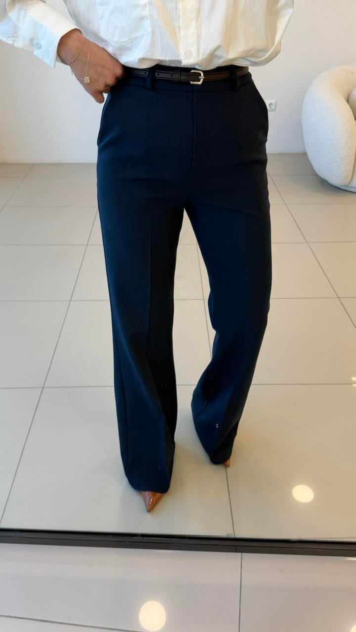 KEMERLİ KUMAŞ PANTOLON LACİVERT