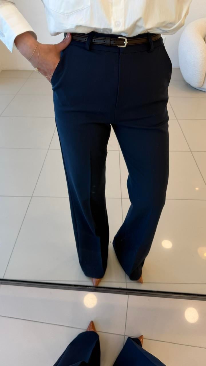 KEMERLİ KUMAŞ PANTOLON LACİVERT