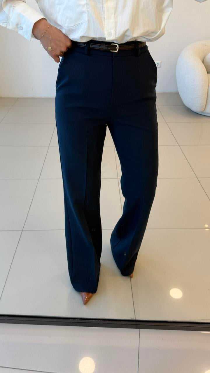KEMERLİ KUMAŞ PANTOLON LACİVERT