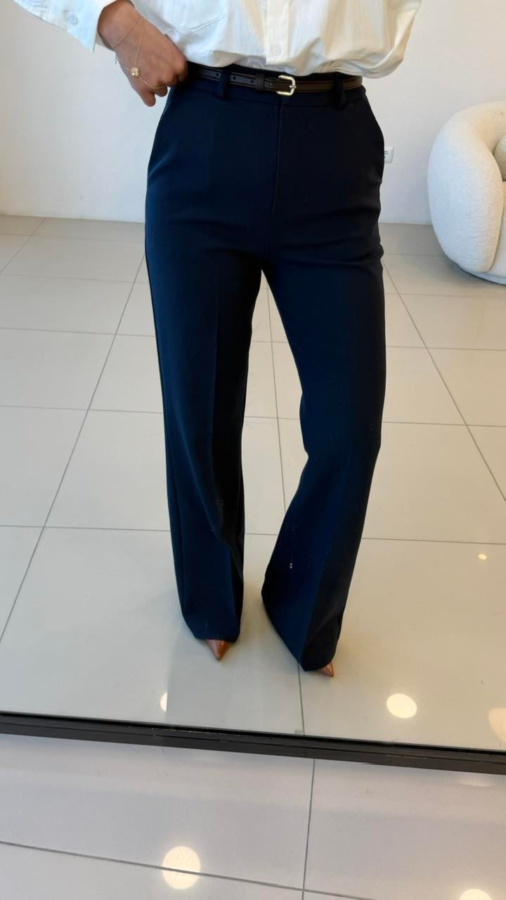 KEMERLİ KUMAŞ PANTOLON LACİVERT