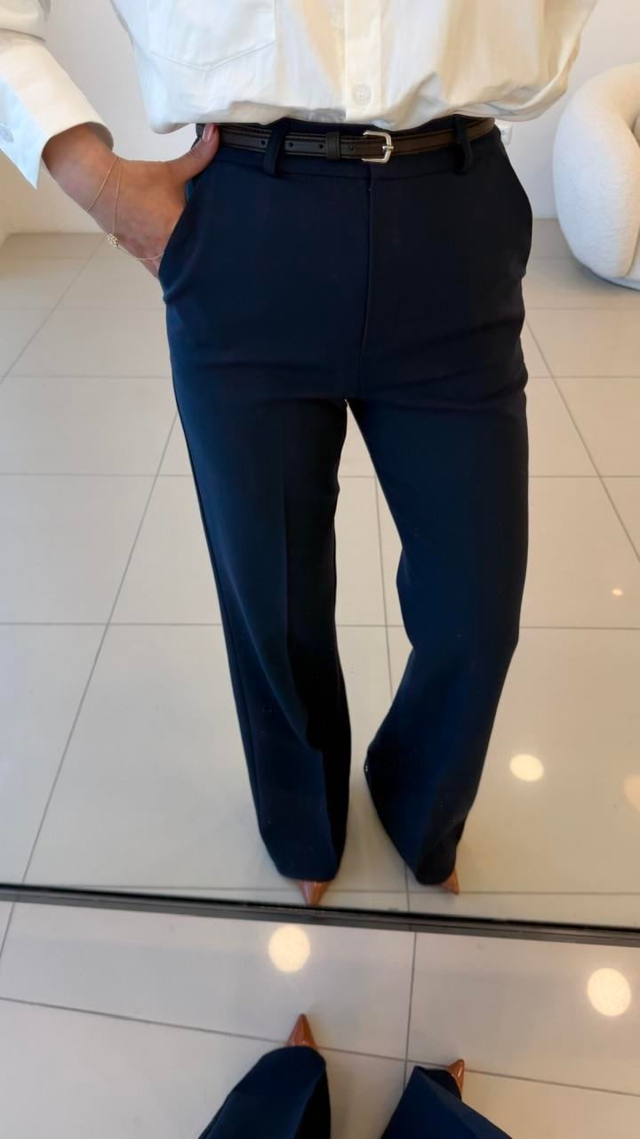 KEMERLİ KUMAŞ PANTOLON LACİVERT