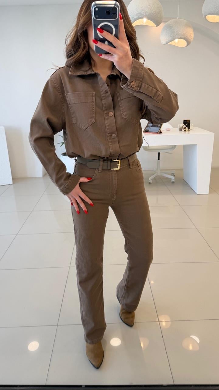 KEMERLİ LİKRALI DENIM TULUM TOPRAK