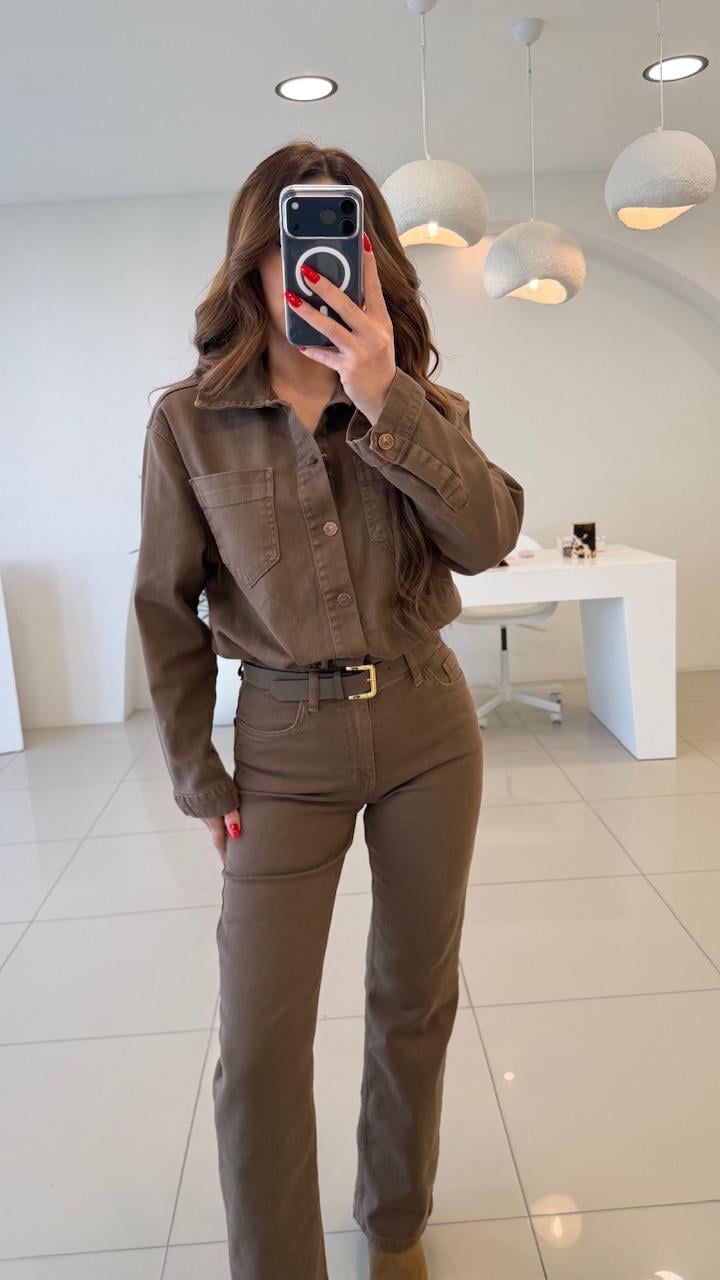 KEMERLİ LİKRALI DENIM TULUM TOPRAK