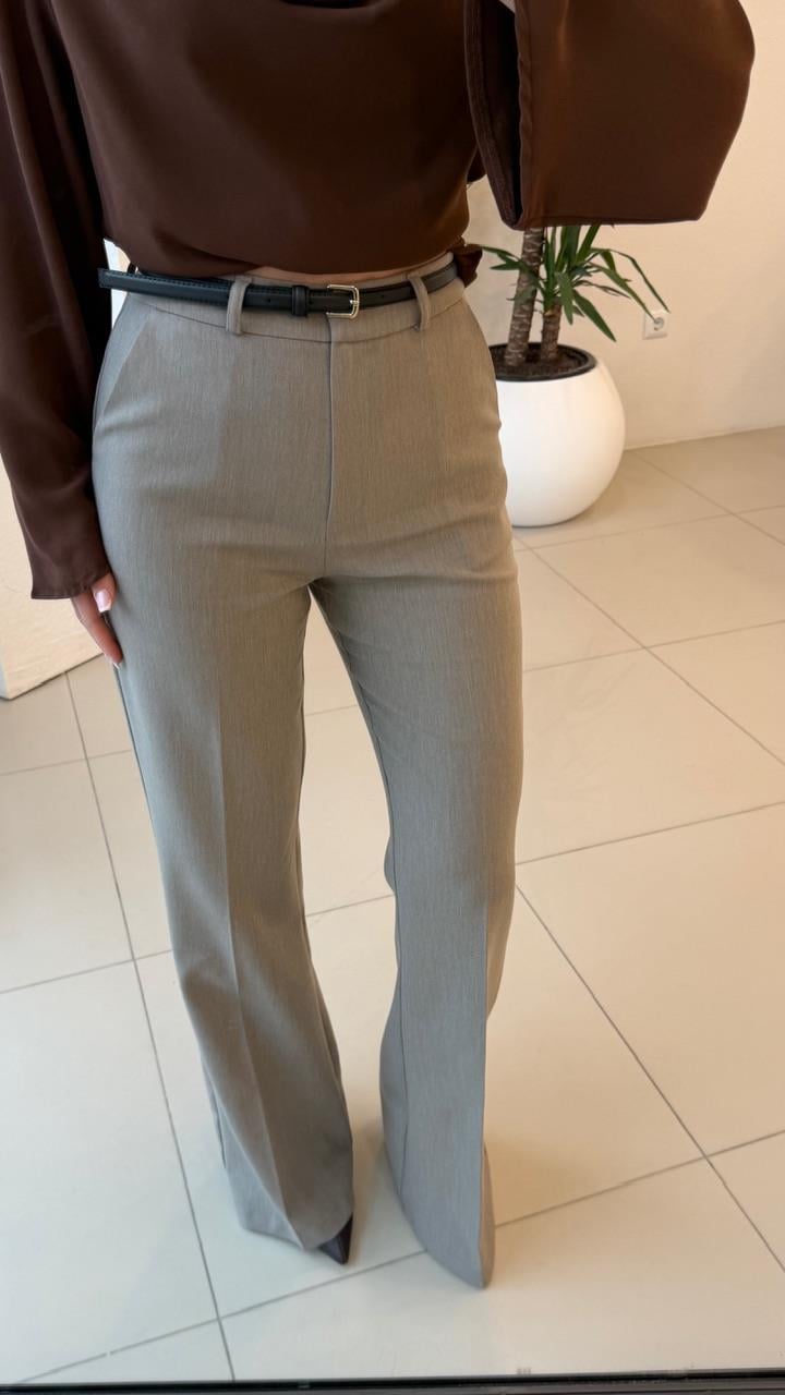 KEMERLİ LİKRALI KUMAŞ PANTOLON TAŞ