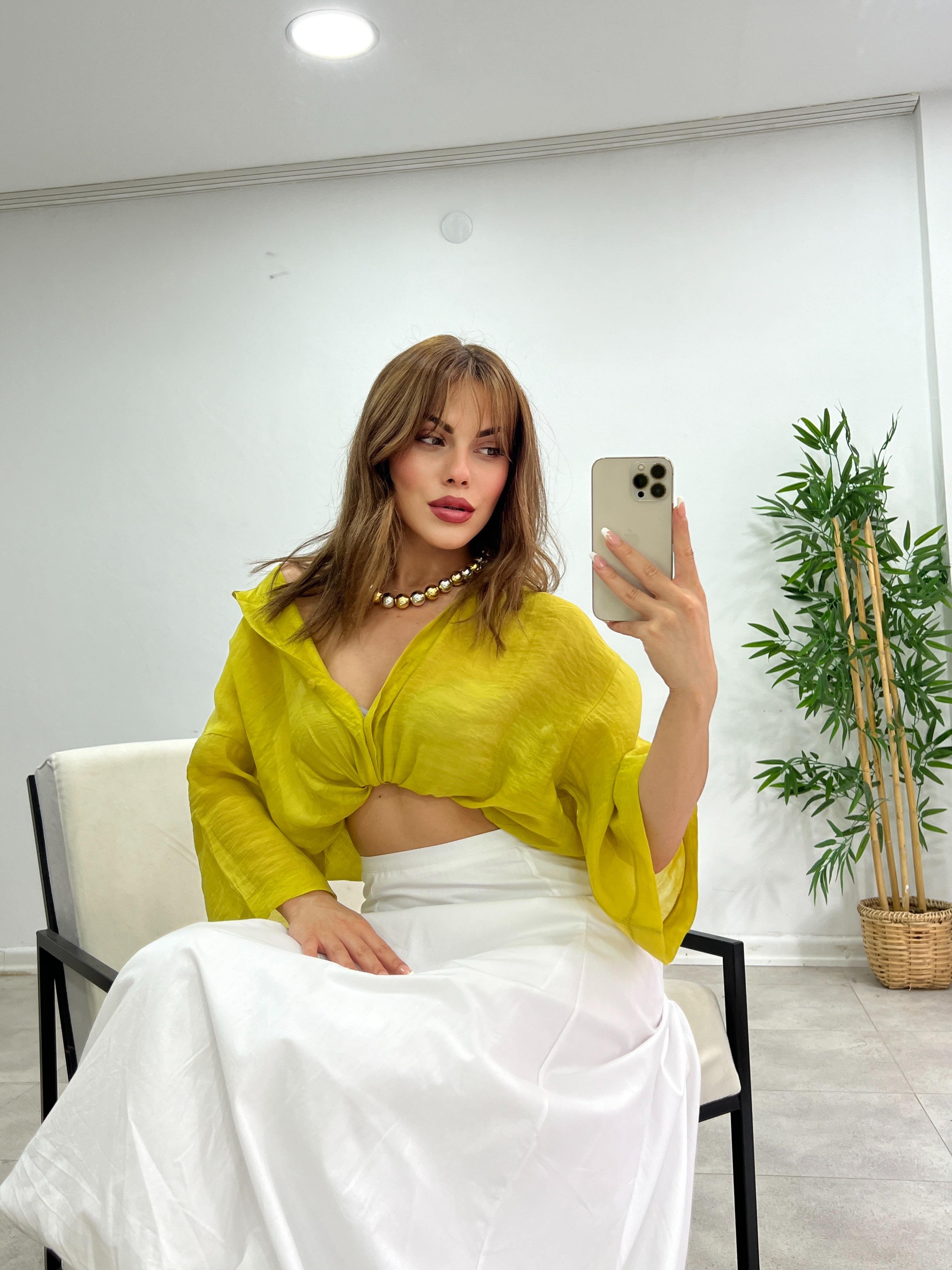 KETEN DİRSEK KOL GÖMLEK OLİV