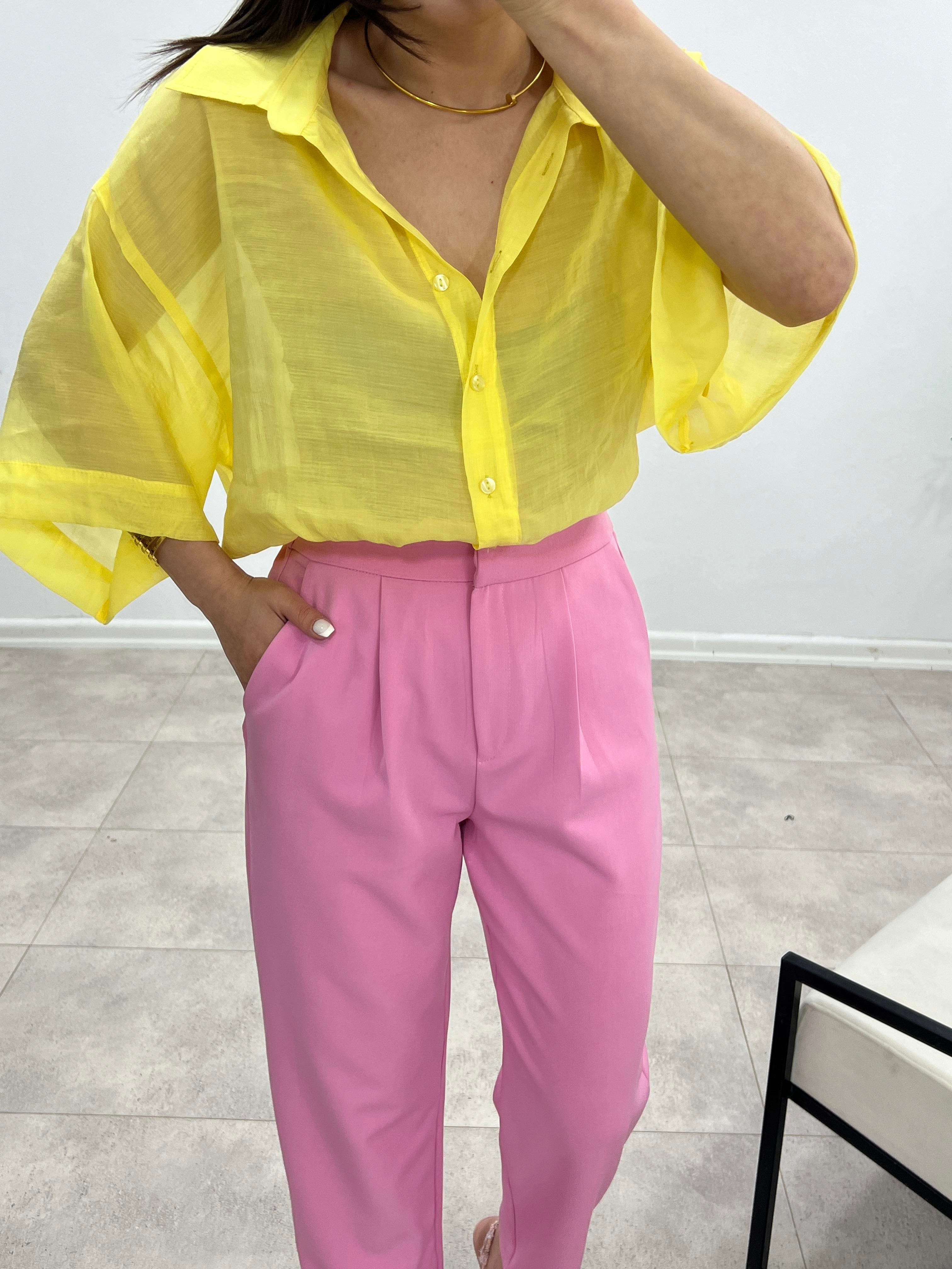 KETEN DİRSEK KOL GÖMLEK SARI