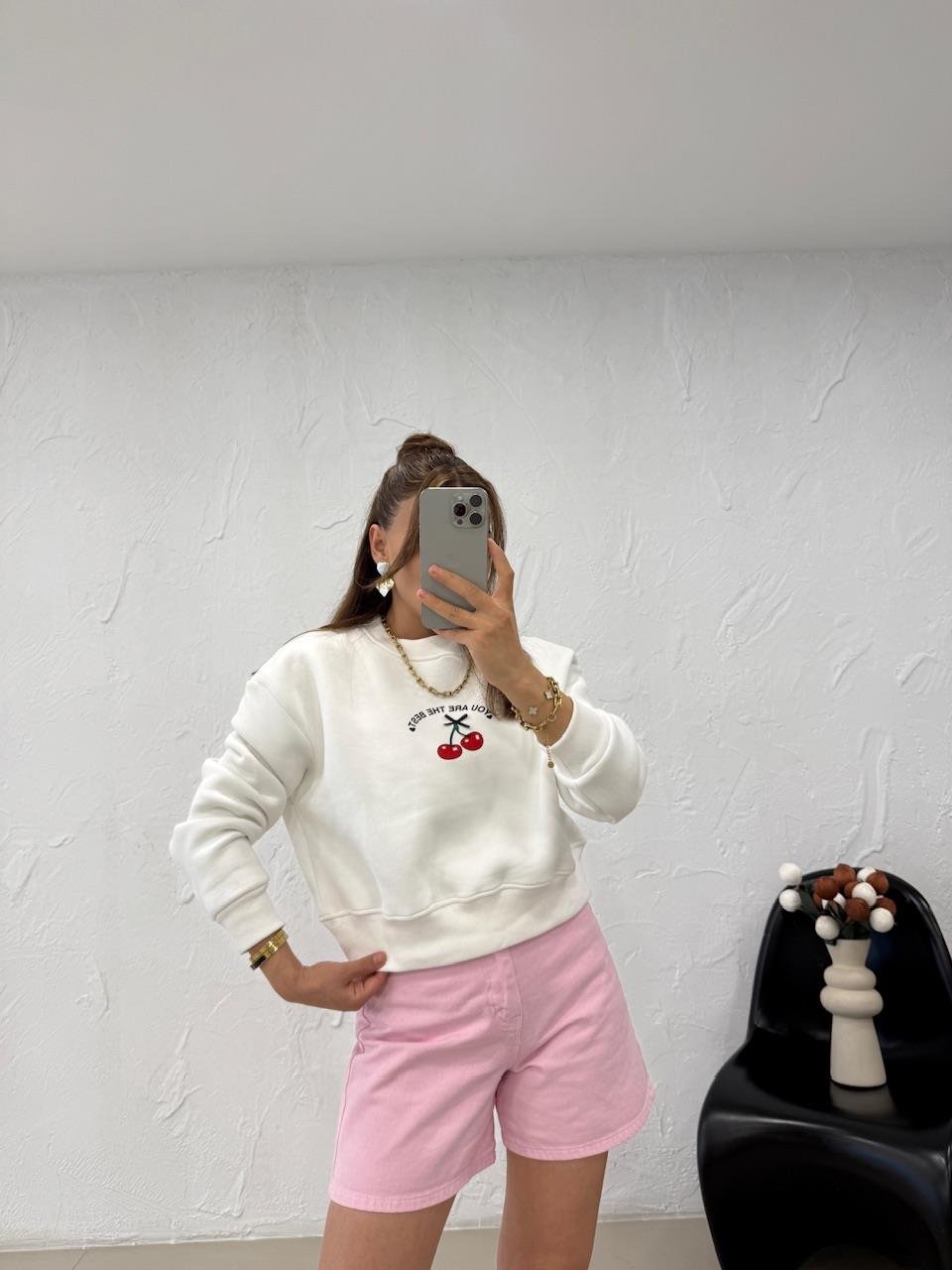 KİRAZLI SWEATSHIRT BEYAZ