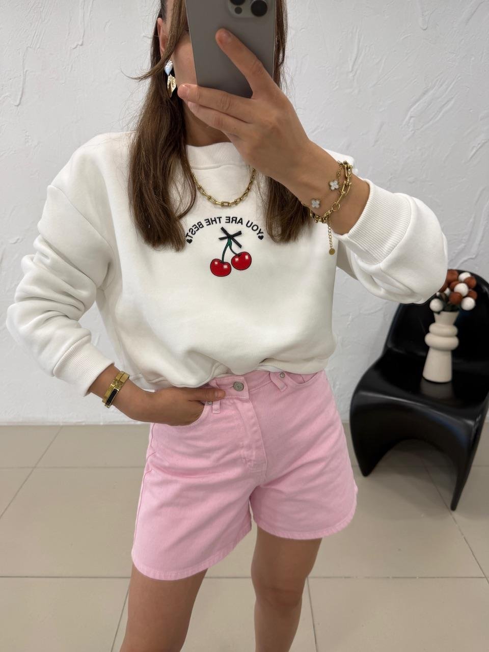 KİRAZLI SWEATSHIRT BEYAZ