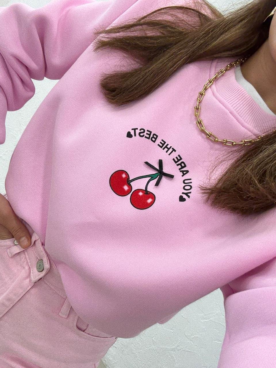 KİRAZLI SWEATSHIRT PEMBE
