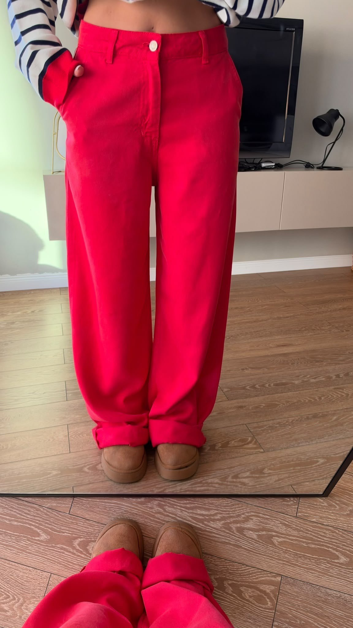 Kırmızı %100 Tensel Jean Pantolon