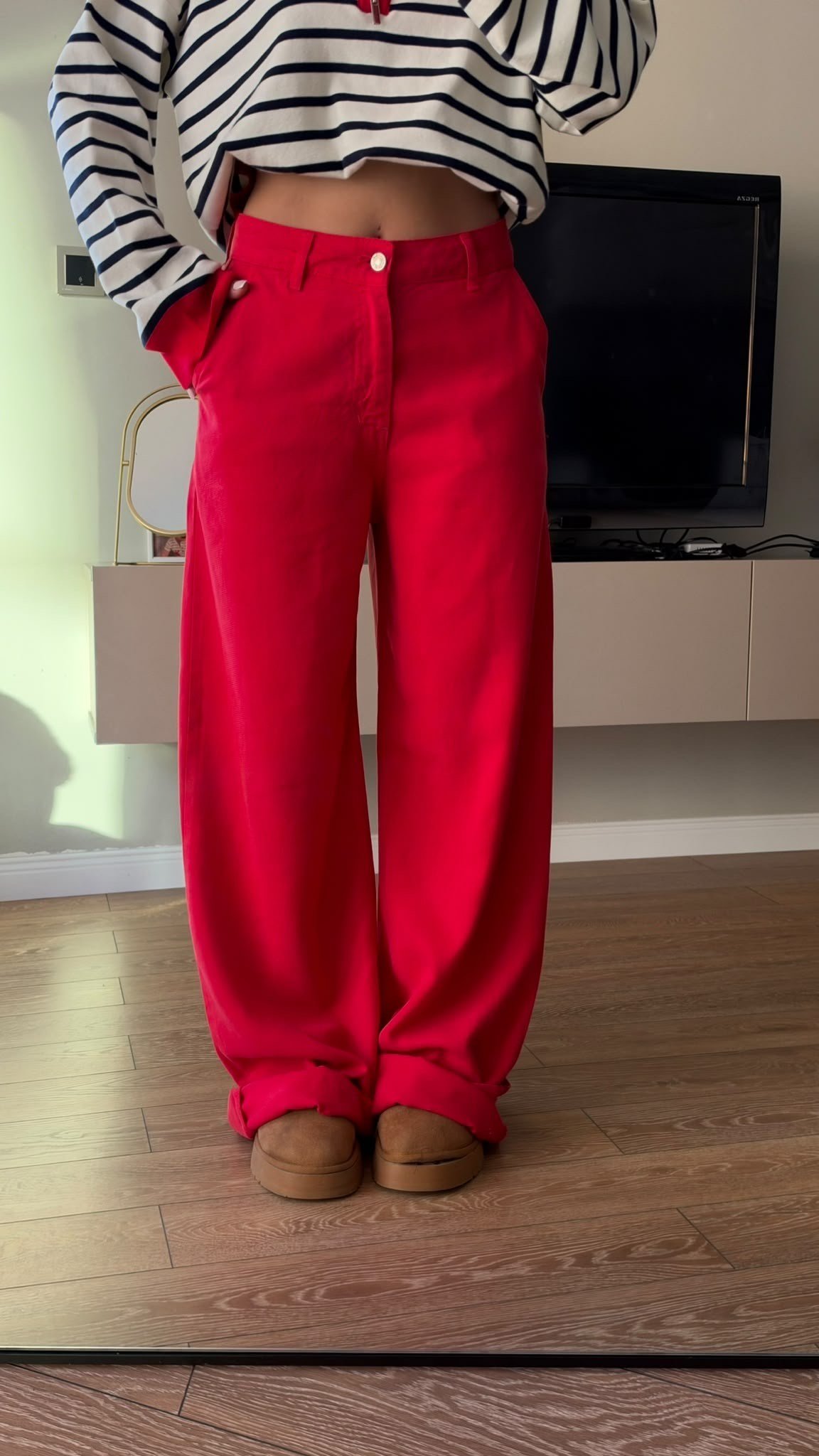 Kırmızı %100 Tensel Jean Pantolon