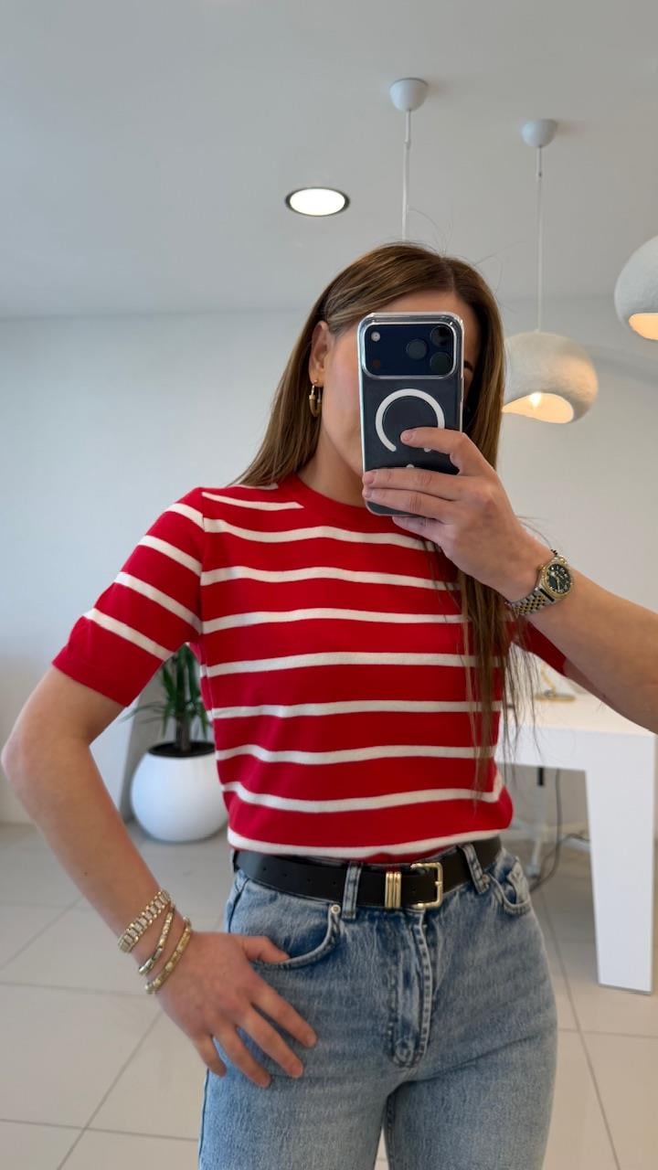 KIRMIZI ÇİZGİLİ PAMUK BASİC TRİKO