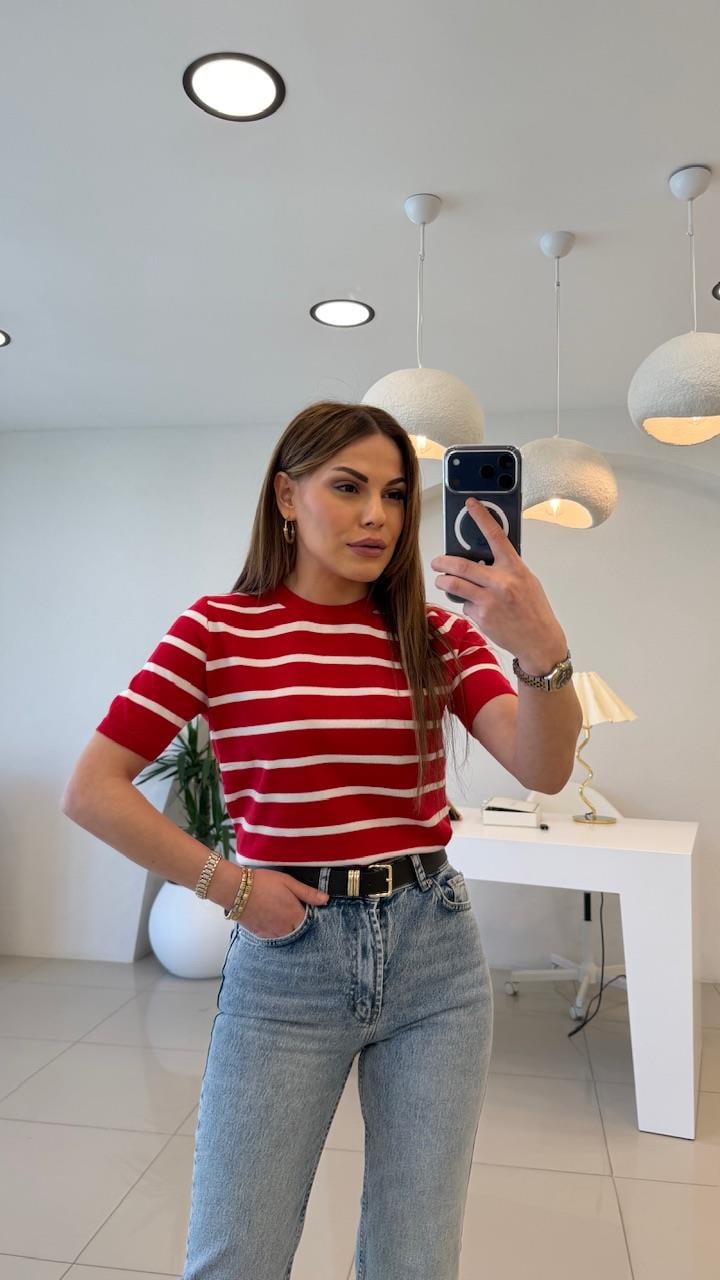 KIRMIZI ÇİZGİLİ PAMUK BASİC TRİKO