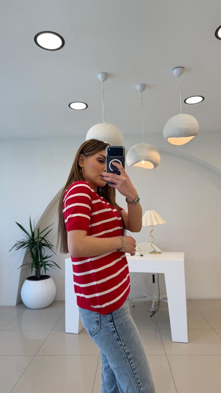 KIRMIZI ÇİZGİLİ PAMUK BASİC TRİKO