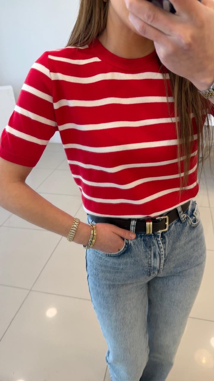 KIRMIZI ÇİZGİLİ PAMUK BASİC TRİKO