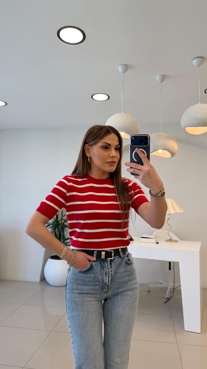 KIRMIZI ÇİZGİLİ PAMUK BASİC TRİKO