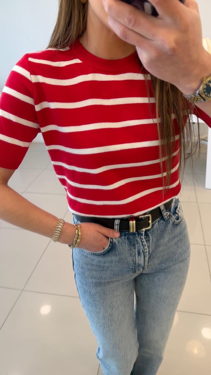 KIRMIZI ÇİZGİLİ PAMUK BASİC TRİKO