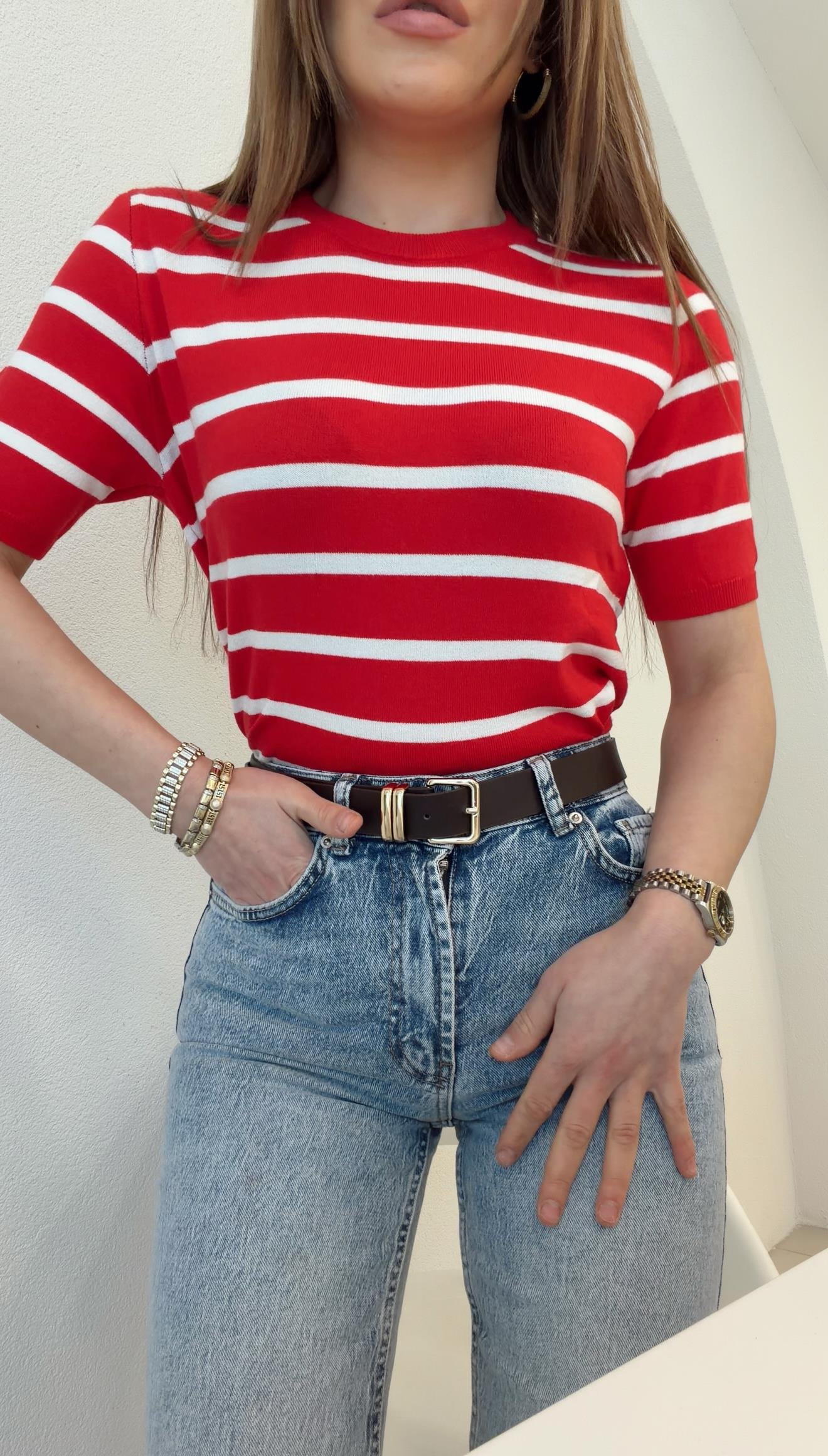 KIRMIZI ÇİZGİLİ PAMUK BASİC TRİKO