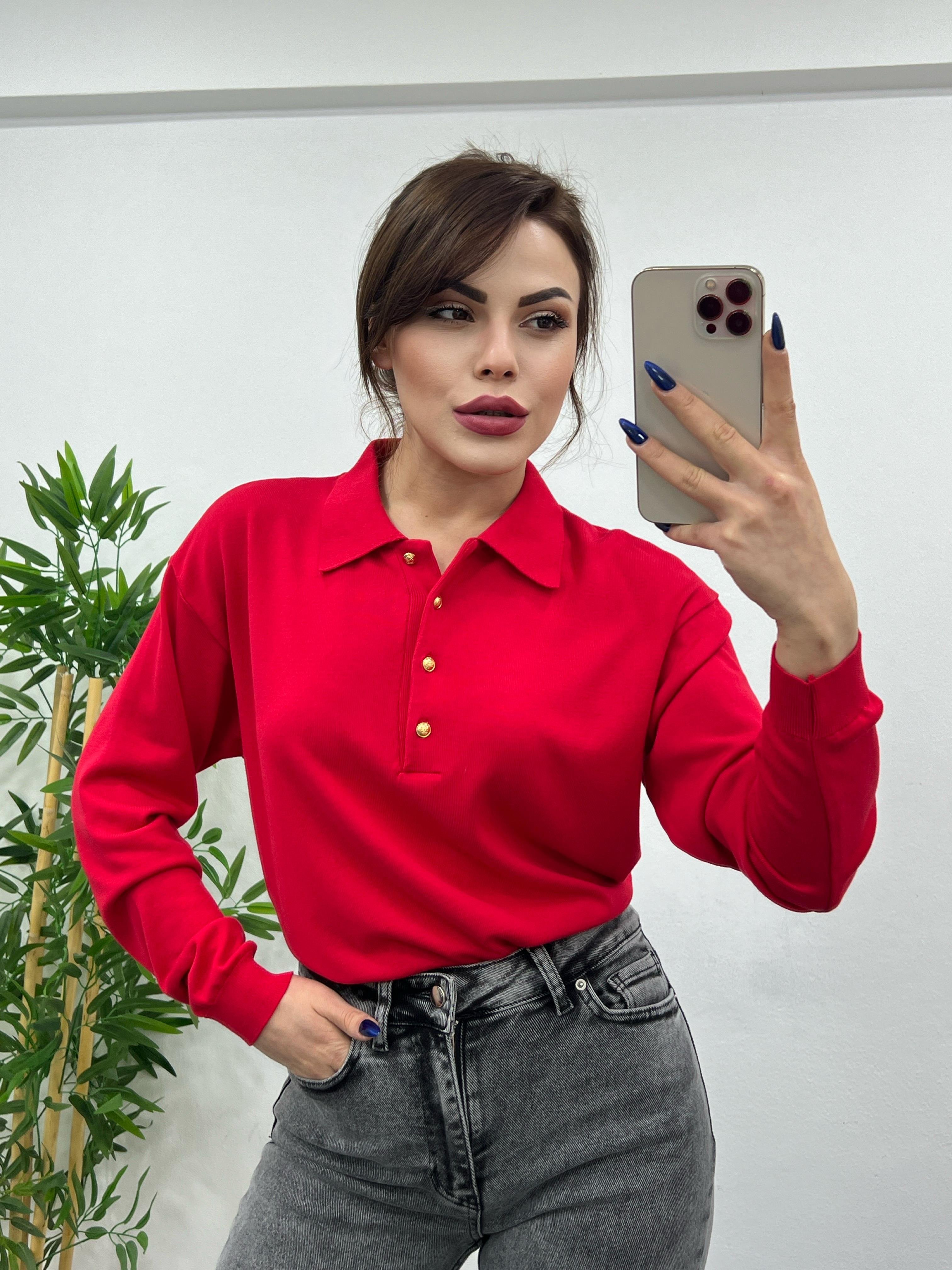 KIRMIZI GOLD DÜĞMELİ POLO YAKA TRİKO